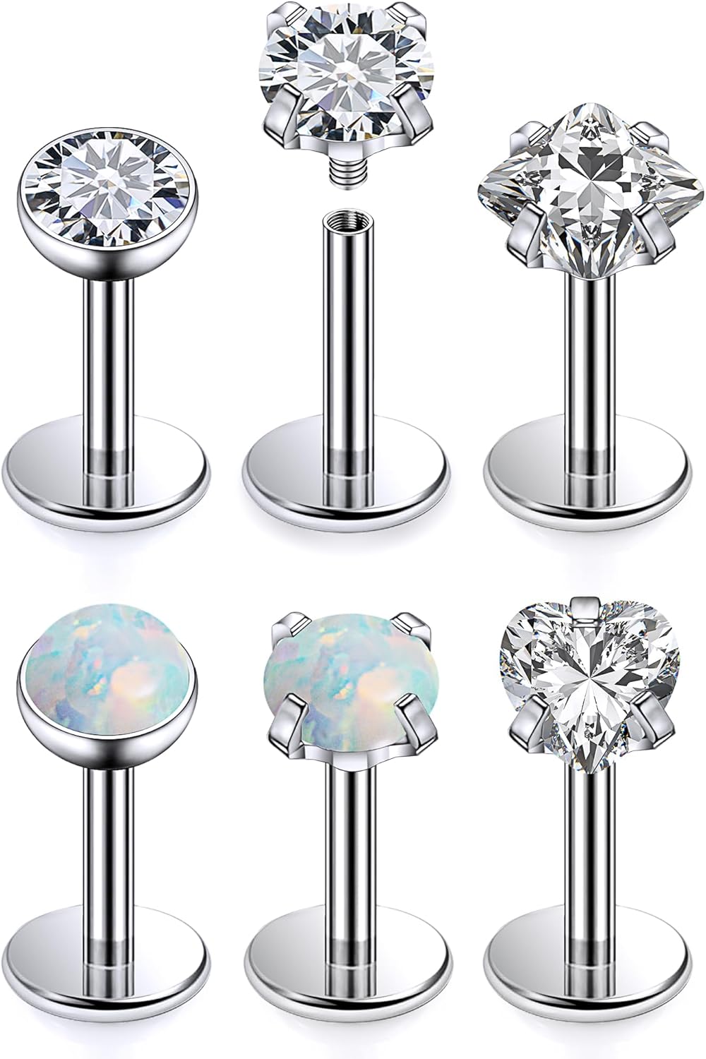 F136 Titanium Flat Back Screw on Nose Rings Earrings 20g 18g Stud for Men Women Cartilage Tragus Lip Labret Piercing Jewelry 6mm 8mm Hypoallergenic Internally Threaded