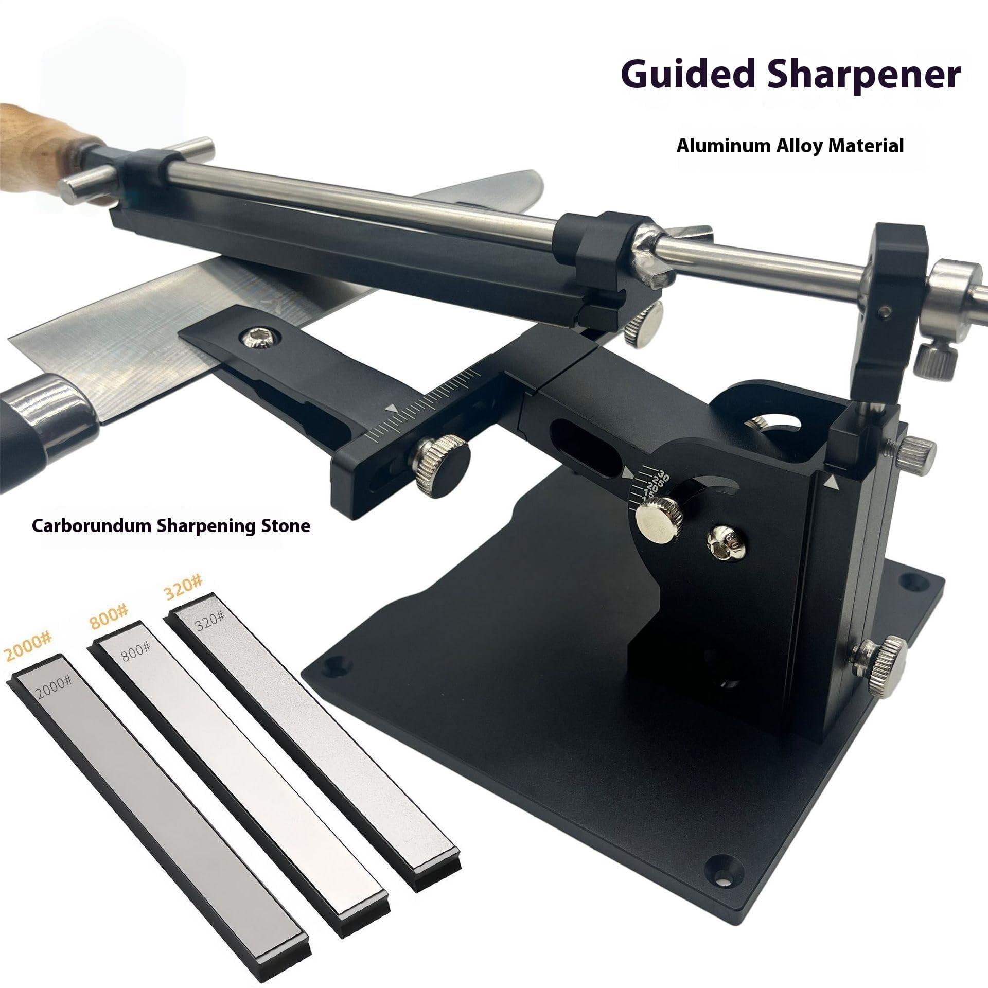 Sistema de afilado guiado para cuchillos, kit de afilado ajustable con 3 piedras de diamante, afilador de aluminio, dispositivo de afilado de ángulo fijo para navajas de cocina