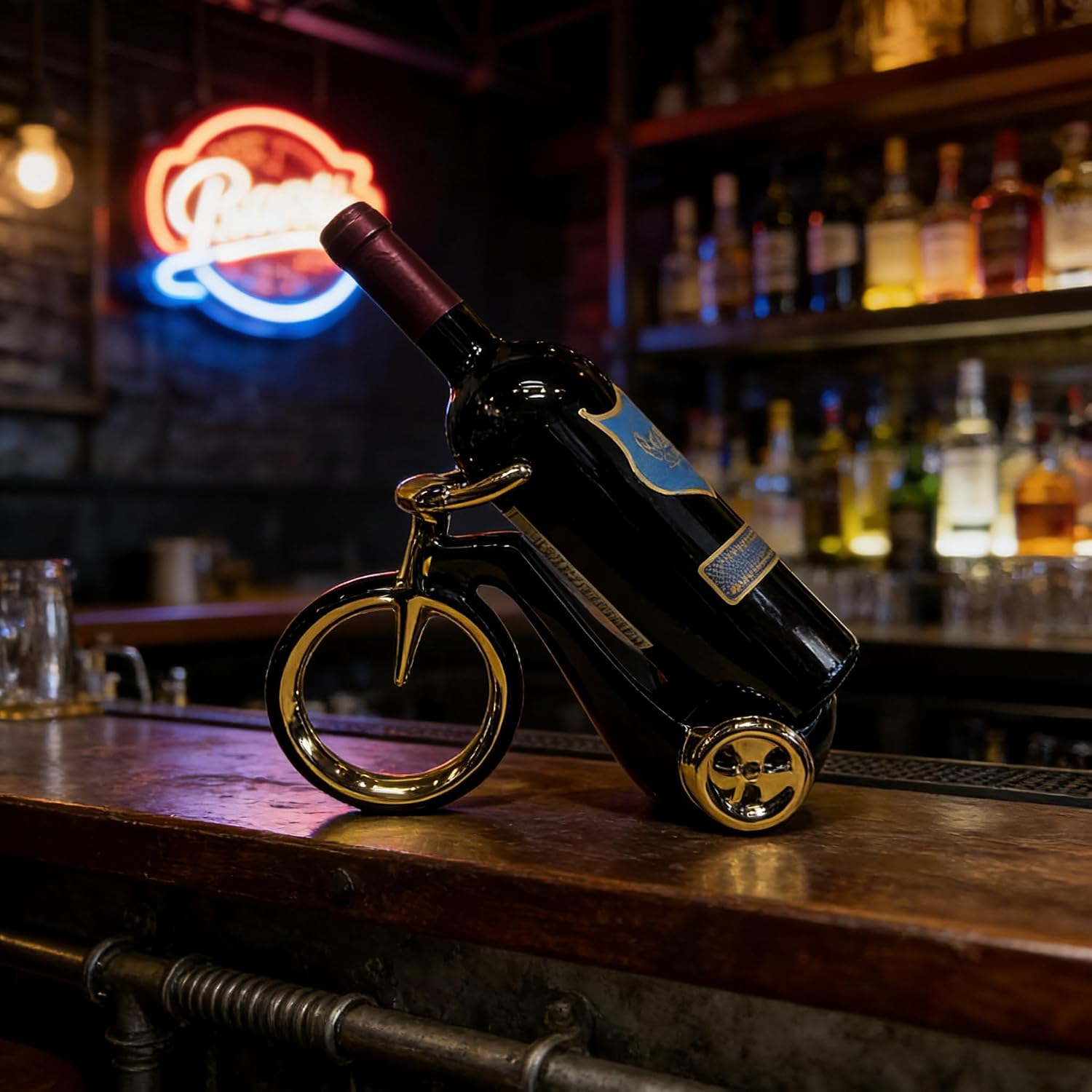 AWNR Bicycle Bottle Holder for Wine Racks Countertop, Gifts for Wine Lovers, Kitchen Cabinet Organizers and Storage, Decor for Display Cabinet, Dining Room, Pantry