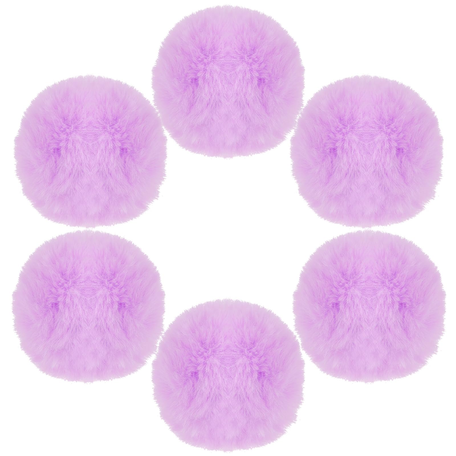6 Pcs Faux Fur Pom Pom Fluffy Pom Pom Balls, Purple Pom Poms Round Fluffy Pompoms for Crafts with Tiny Cord for Hat Shoes Garment Hair Pins Earrings Necklace Charm Wedding Accessories