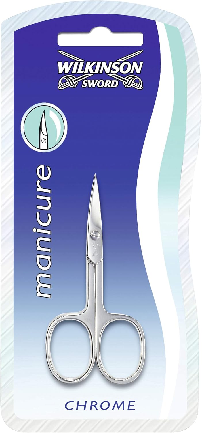 Wilkinson Sword Chrome Stainless Steel Nail Scissors, Classic, Silver, Curved, Ambidextrous