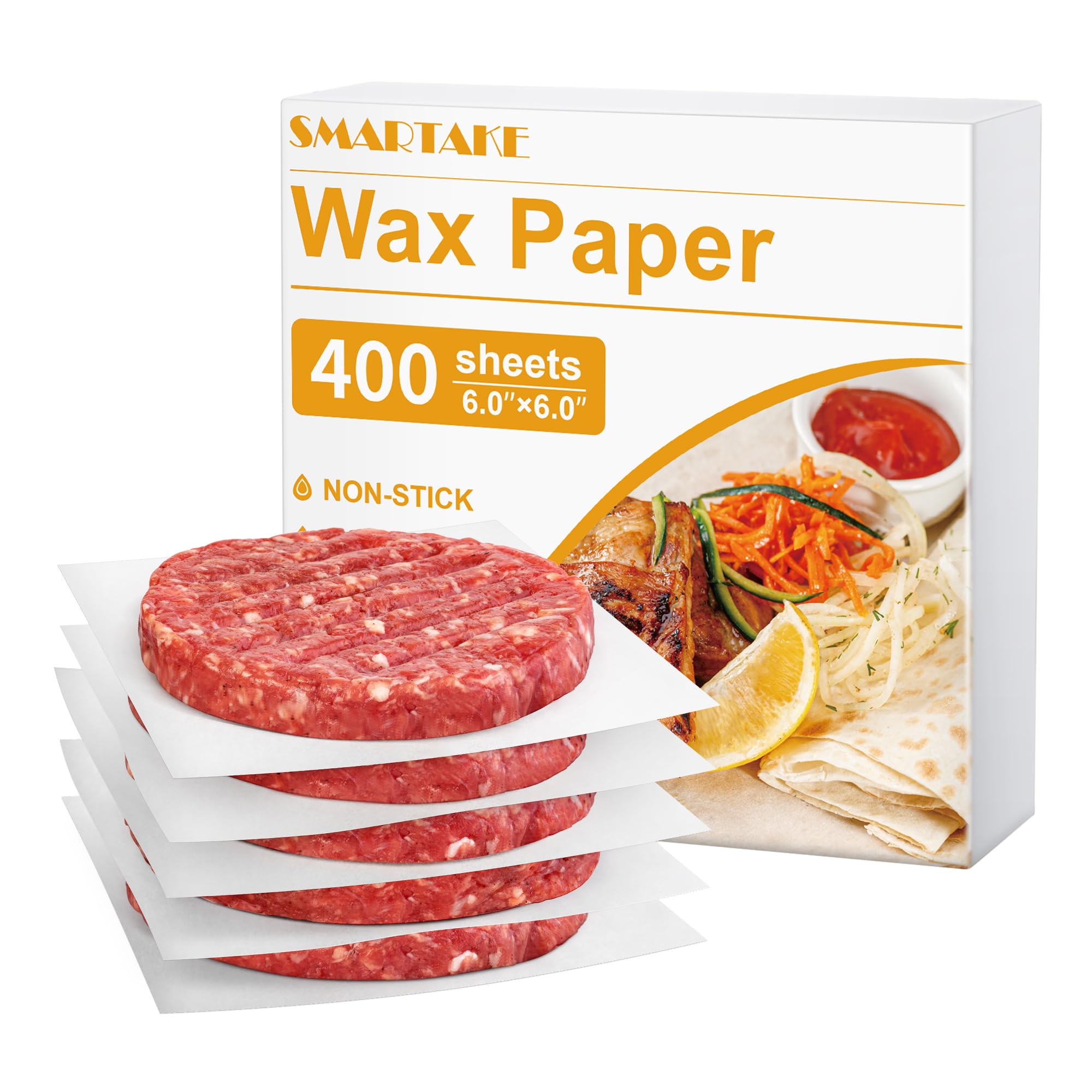 SMARTAKE 6 x 6 Inches Wax Paper for Food, 400 Pcs Non-Stick Hamburger Patty Paper, Square Sandwich Separators Wrapping Paper, for Lunch, Restaurants,