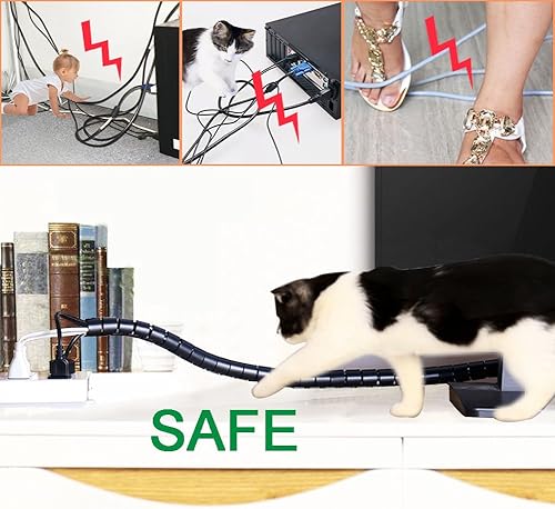 Miniatura 4 de VIWIEU - Organizador de cables negros para computadora, TV, escritorio, VIWIEU de 5 pies, organizador de cables EZ flexible y expandible para el