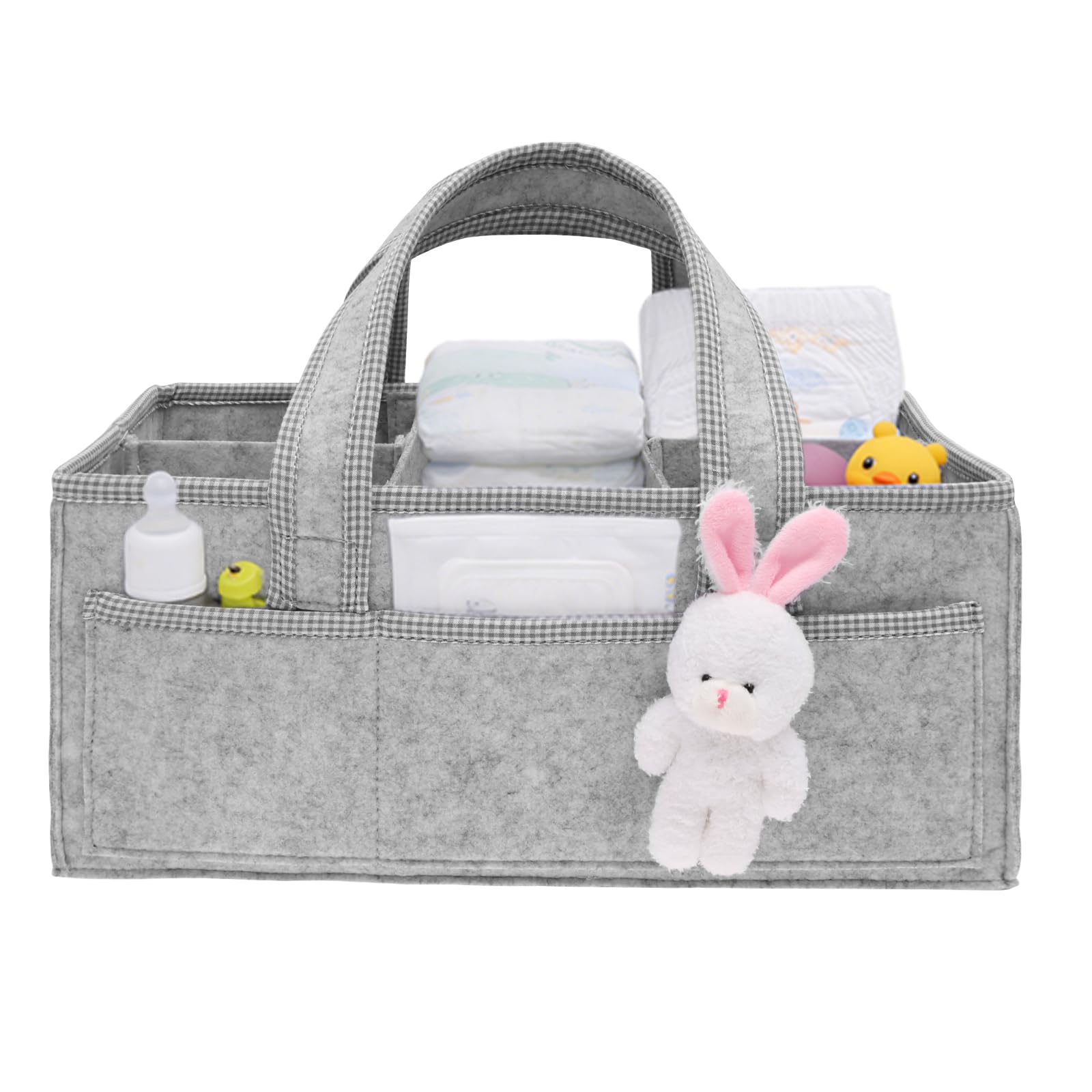 Nappy Caddy, Newborn Essentials Diaper Caddy Portable Washable Baby Diaper Organizer, Nursery Storage Basket with Detachable Compartments Baby Shower Gifts for New Mum(Grey)