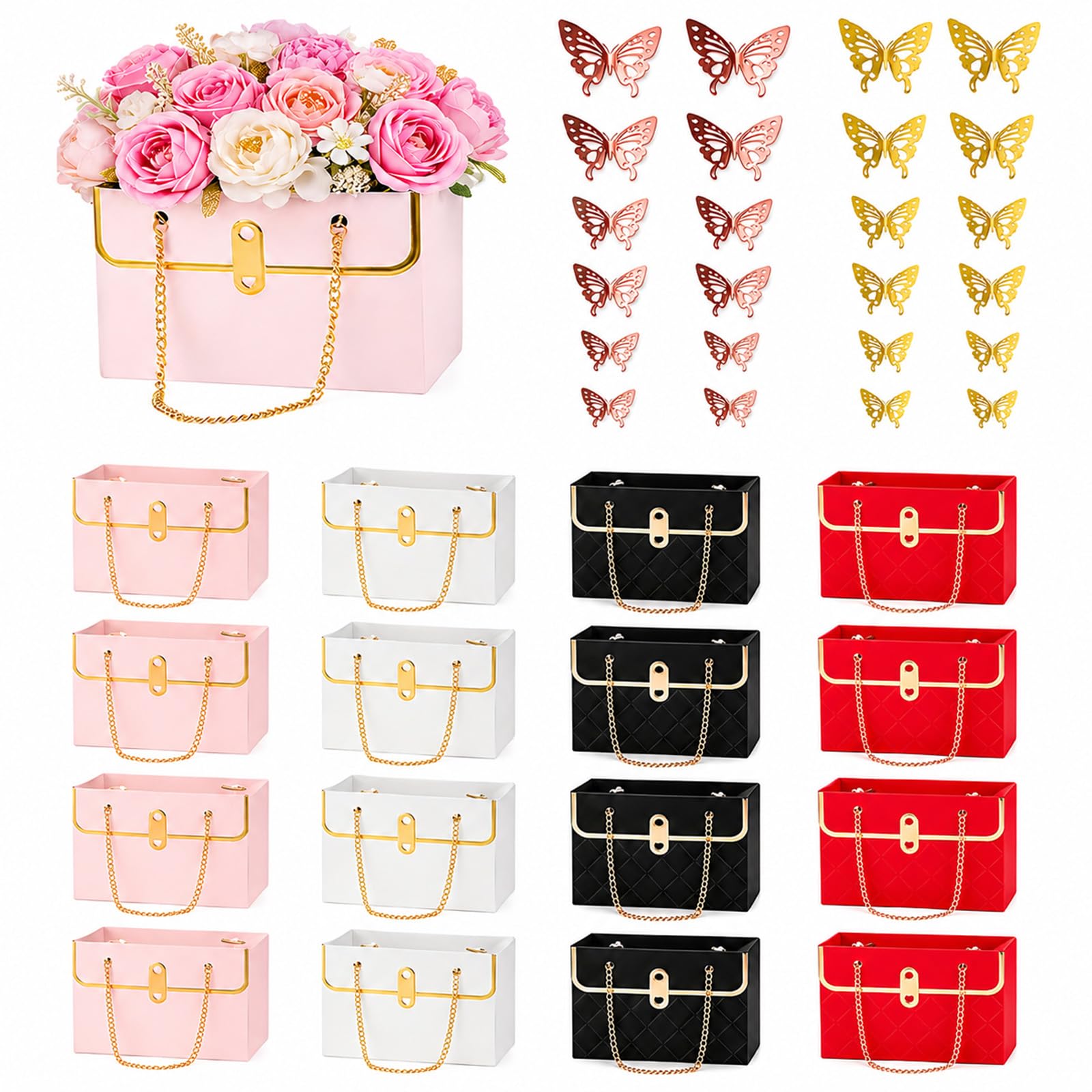 40pcs Flower Gift Box Set: 16 Gift Boxes+24pcs 3D Butterfly (Mixed Colour1)