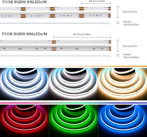 Miniatura 3 de SEZO FCOB RGBW Tira LED RGBNW COB RGB+Blanco Natural 4000K 9.8FT DC24V Tiras de luz que cambian de color 896LEDsm 0.472 in Ancho Flexible Alta