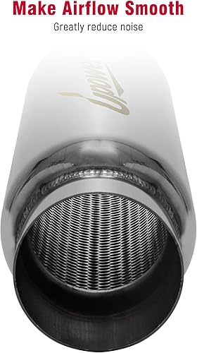 Miniatura 5 de UPOWER Resonador de escape de entrada y salida de 3 pulgadas, silenciador de acero inoxidable recto de 16 pulgadas de longitud total, pulido