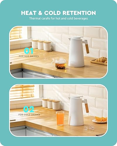 Miniatura 7 de Baffect Jarra térmica de café, frasco aislado al vacío de doble pared de plástico mejorado con forro de vidrio chapado en cobre para bebidas