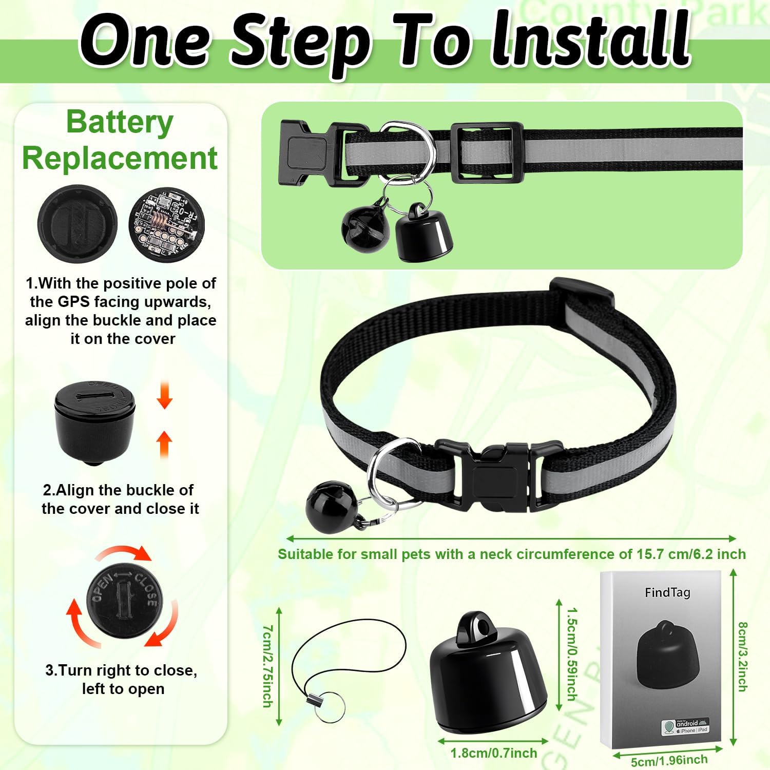 Traceur GPS Chat et Chien, Collier GPS Chat Compatible iOS et Android, Traceur GPS sans Abonnement ni Carte SIM, Tracker Étanche pour Animaux, Clés, Bagages et Véhicules