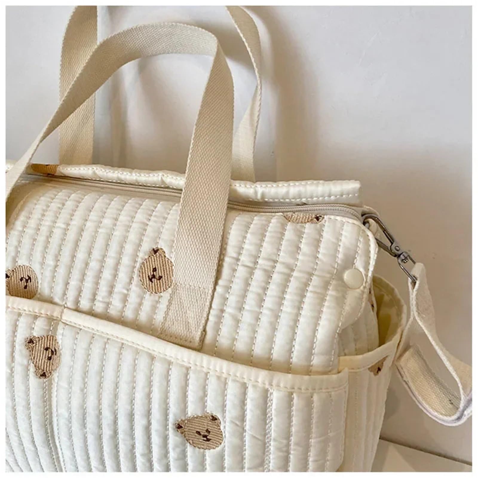 Wickeltasche Kinderwagen Tragbare Mama-Tasche, Handtasche mit hohem Fassungsvermögen, bestickte Bären-Mutter- und Kinder-Handtasche, Kinder-Flaschenwindel, Kinder-Kinderwagen-Tasche(Floral)