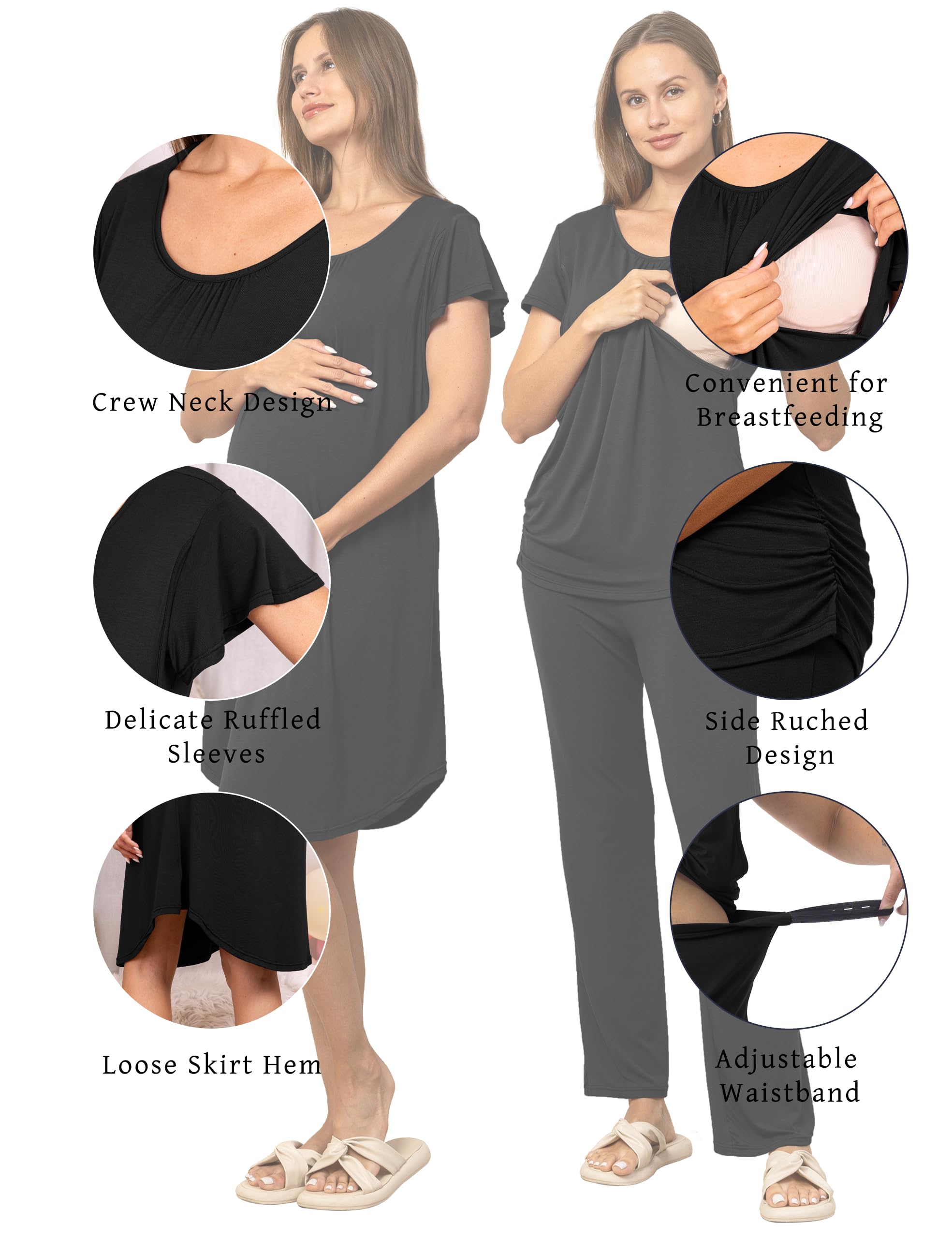 SUNNYBUY Damen Stillnachthemd, Kleid und kurzärmeliges Still-Top und Schwangerschaftshose, 3-teiliges Set