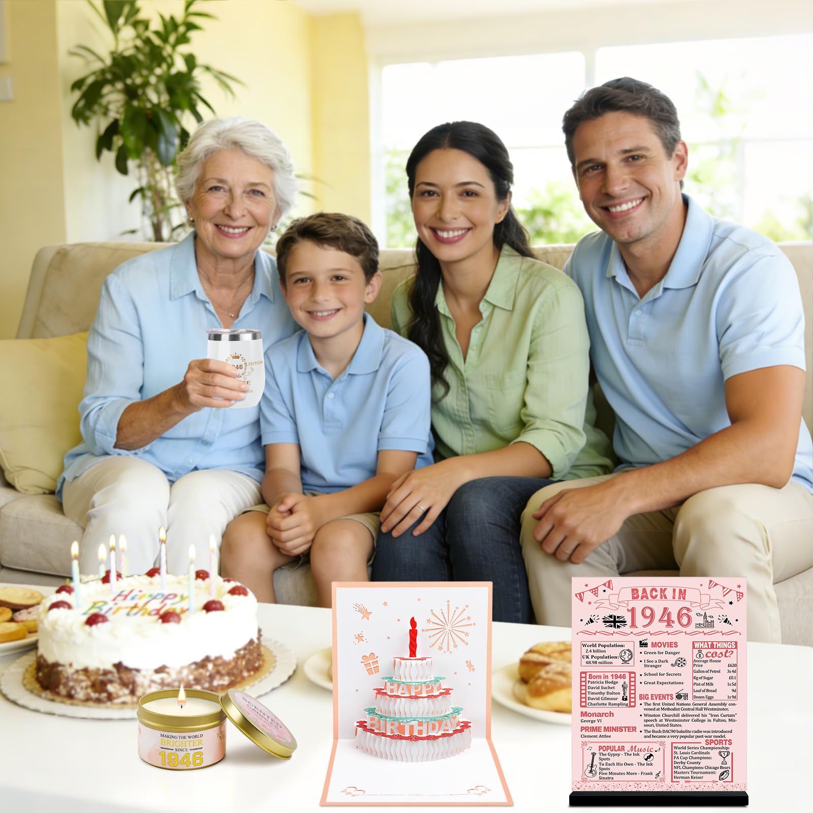 Verwöhn-Geschenke zum 80. Geburtstag für Frauen, Pflegepaket Gute Besserung, Geschenke für 80 Jahre alte Frau, 1946 Geburtstagsbox, entspannendes Spa-Set mit Becher, Decke, Poster für sie, Mutter