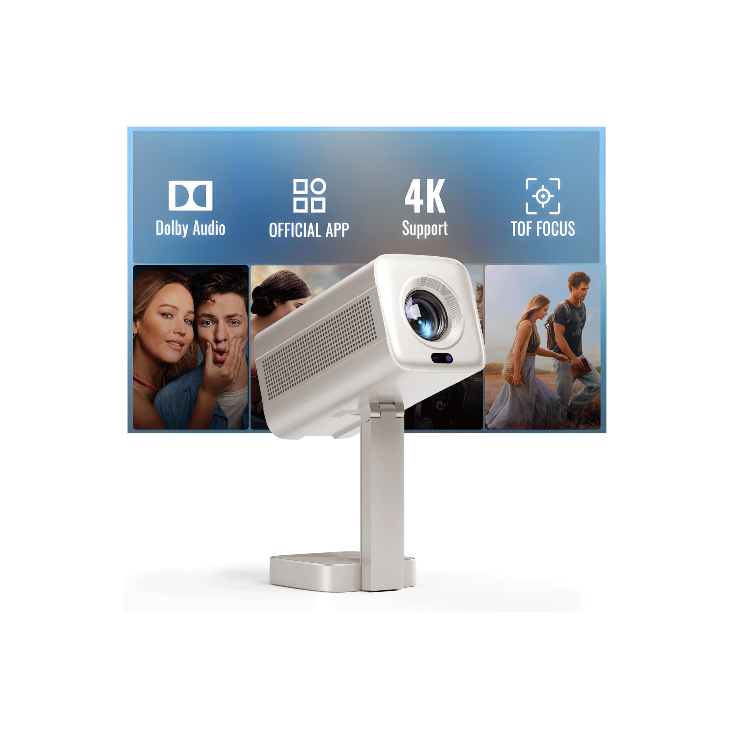 [Officially-Licensed APP & DoIby Audio] Smart Mini Projector with WiFi and Bluetooth, 2500 ANSI Portable Outdoor Projector 4K Support with TOF Real-Time Focus, Native 1080P Home Movie Projector