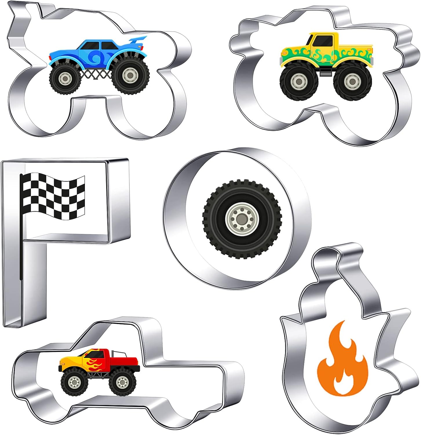 Chengu 6 Pcs Truck Cookie Cutters Truck Race Car Metal Molds