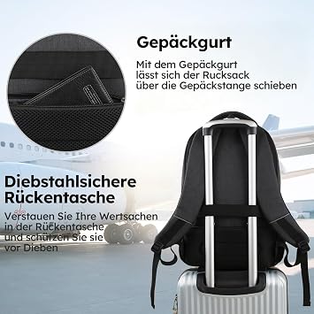 marcello Laptop Backpack with USB Charging&Headphone Port,Anti-Theft Business Backpack with Padded Shoulder Strap, Computer Rucksack for School/Work/Travel (Black, 15.6 inch)