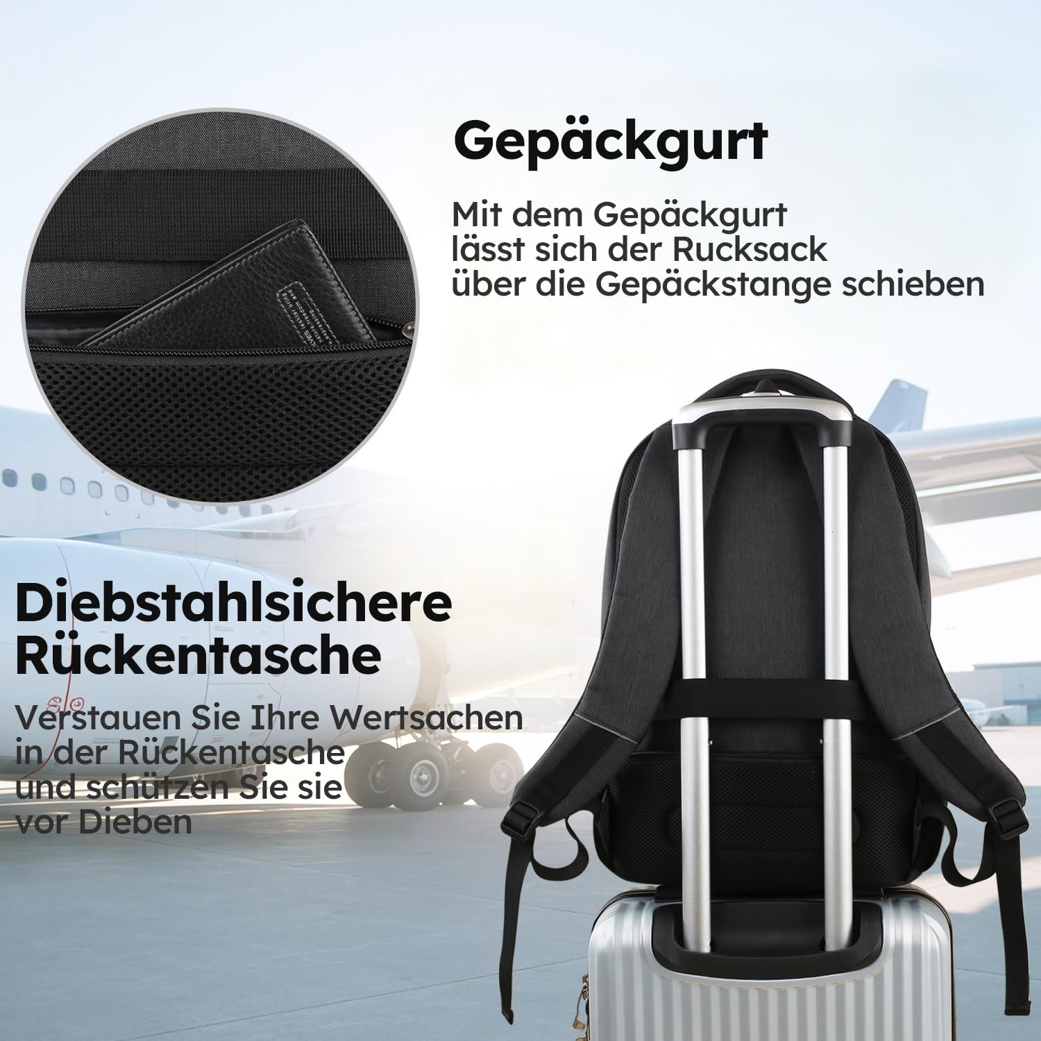 marcello Rucksack Herren, Laptop Rucksack mit USB Ladeanschluss für 17 Zoll Notebooks Arbeit Business, Schule Uni Schulrucksack für Jungen Teenager mit Anti Diebstahl Tasche (Retro-schwarz, 20 Zoll)