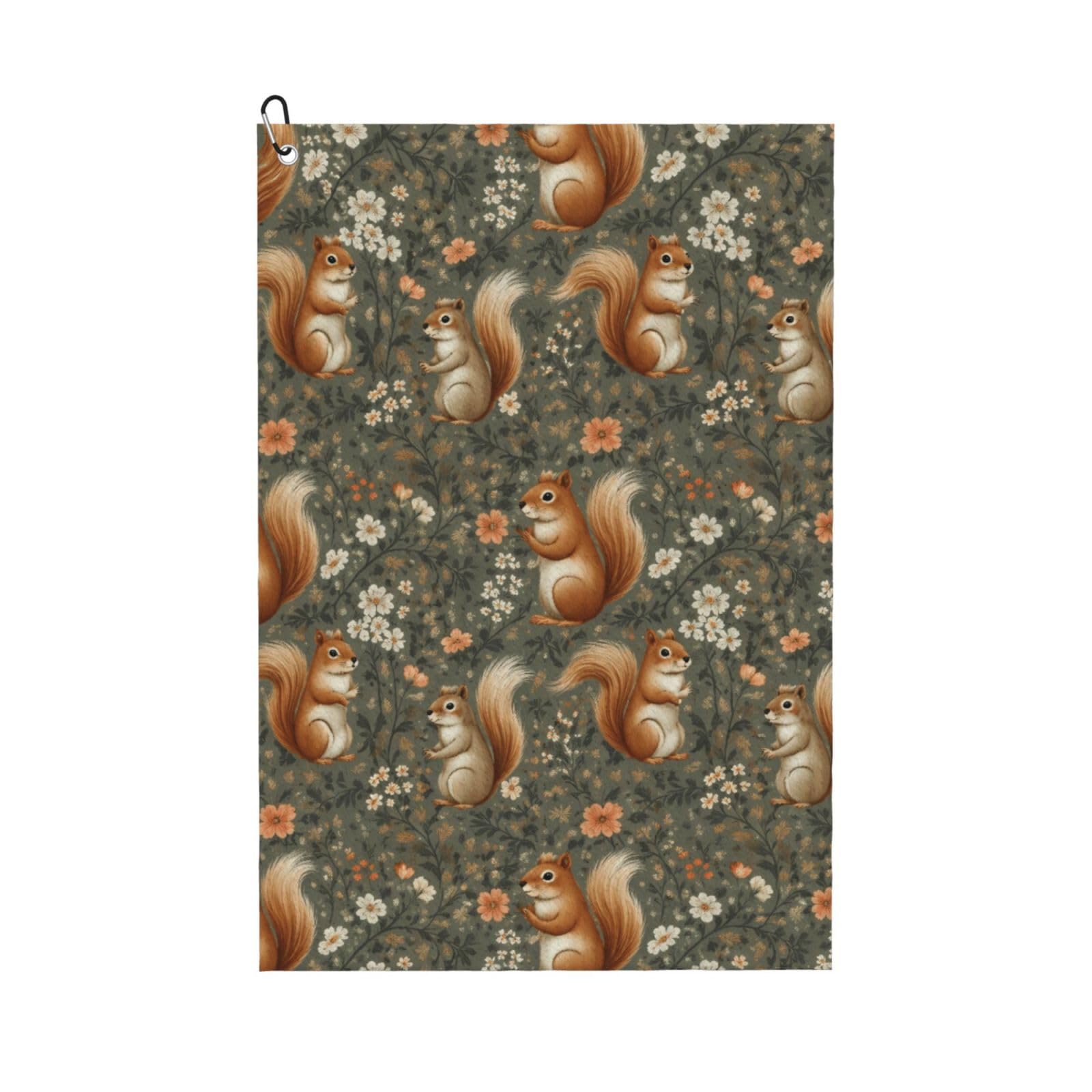 Oudrspo Watercolor Squirrels and Flowers Multi-Functional Golf Towel | Absorbent Quick Drying 16x24in