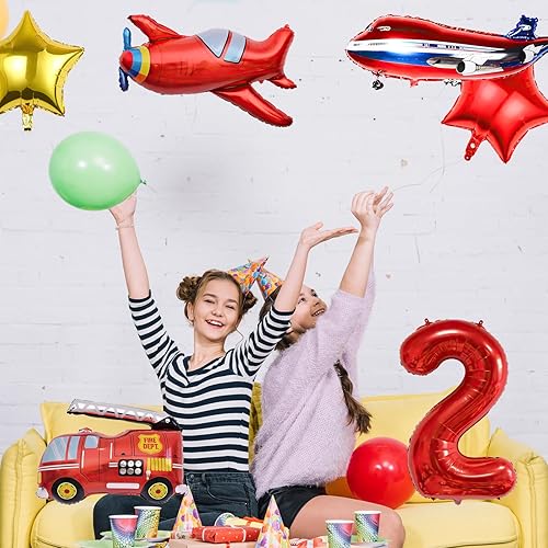 Miniatura 5 de 12 unidades de camión de transporte, avión, autobús escolar, camión de bomberos, policía, barco, ambulancia, submarino, número de cumpleaños, globos