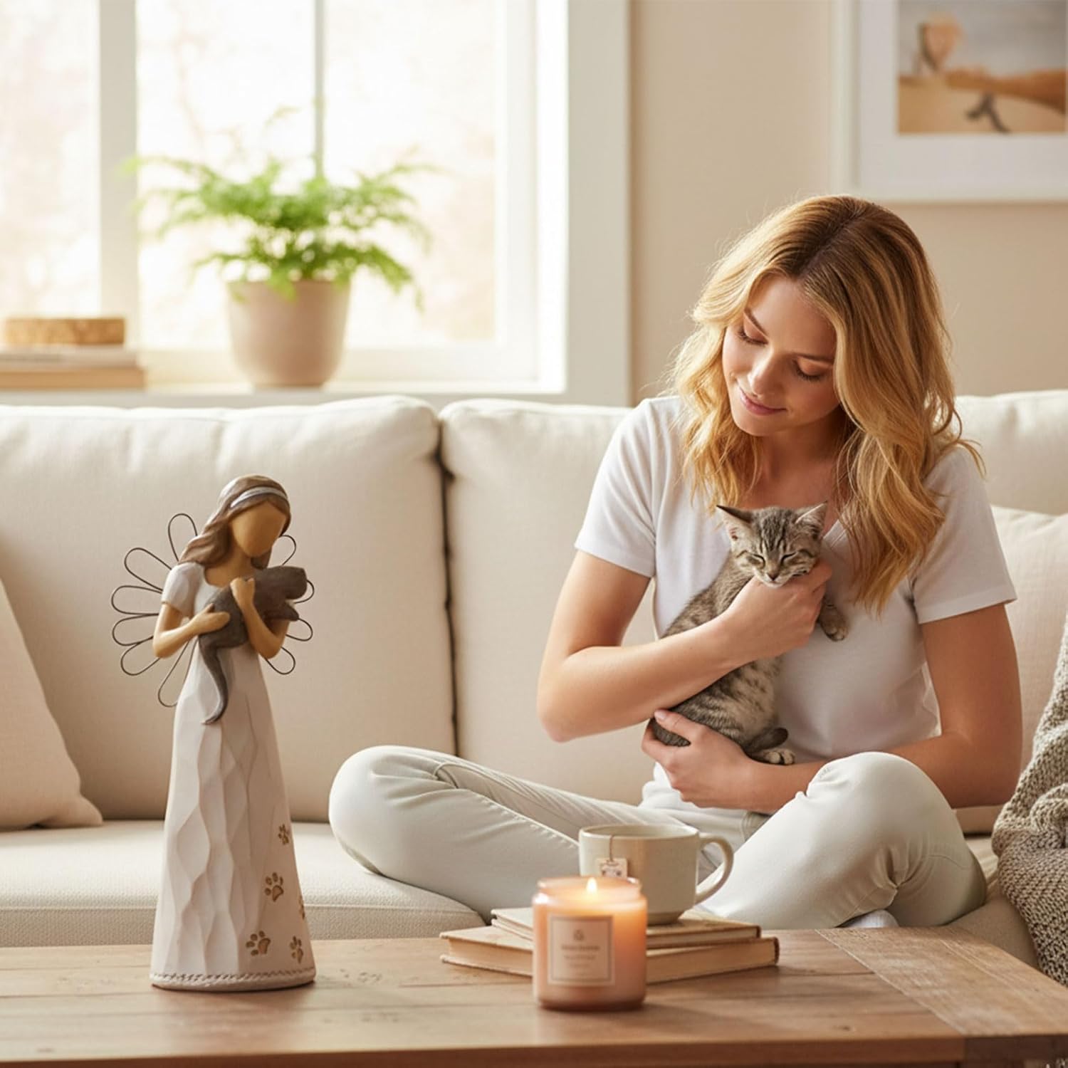 NAN ZAI NAN FANG Cat Angel Memorial Statue of Friendship Gift for Cat Lover Women 6.7" Pet Loss Sympathy Remembrance Bereavement Gifts Resin Sculpted Hand-Painted Figure