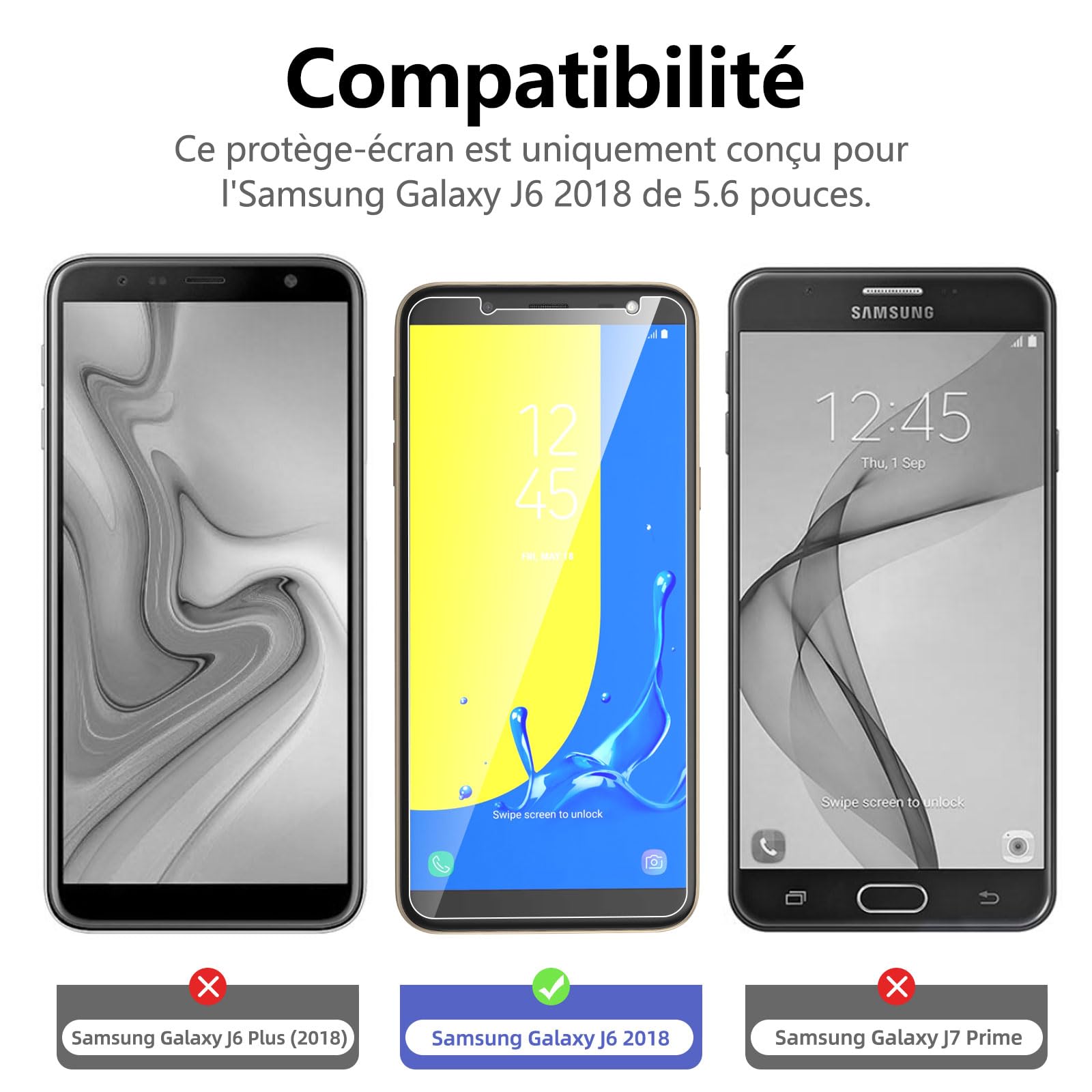 Image secondaire de NEW'C Lot de 3, Verre Trempé pour Samsung Galaxy J6 2018 (SM-J600F)
