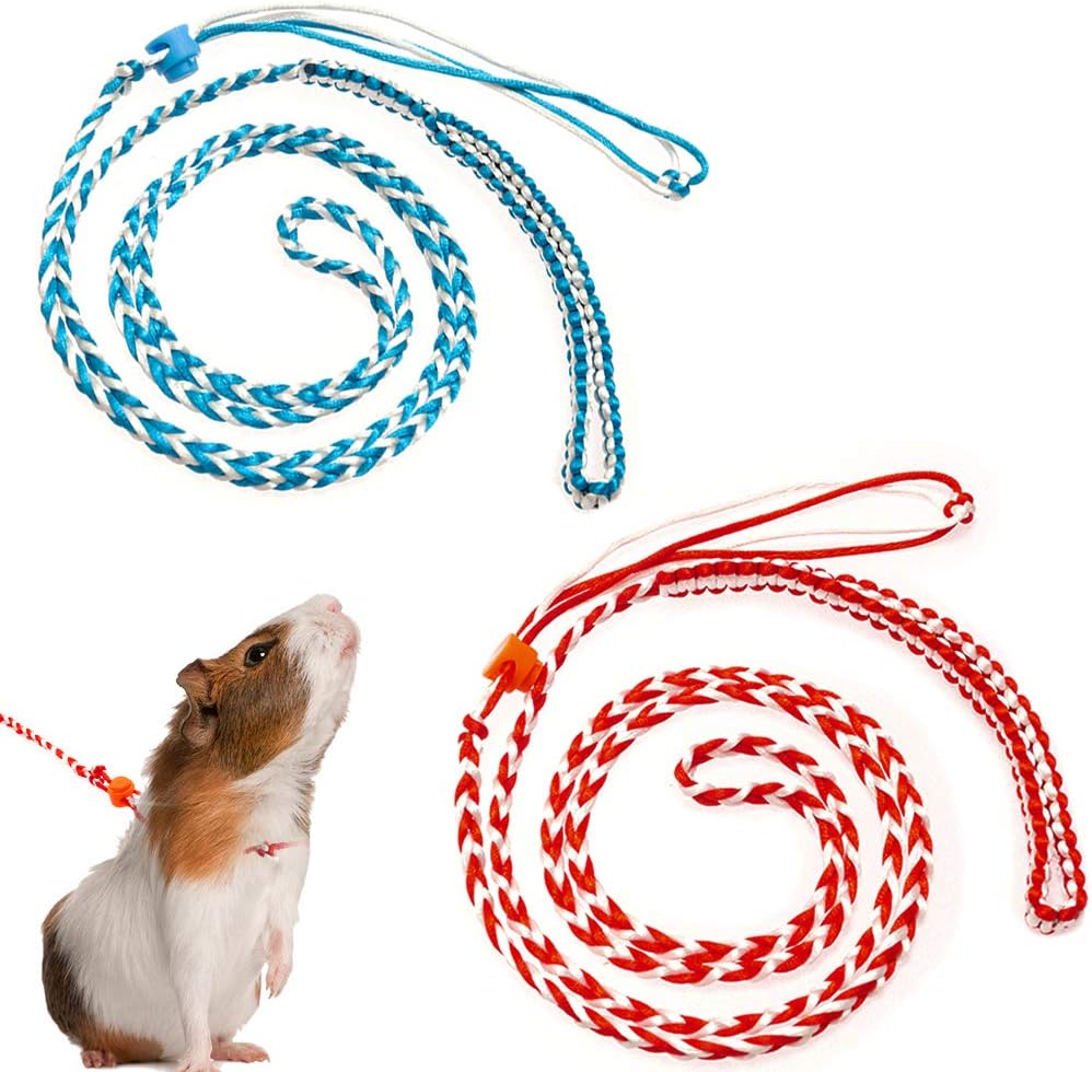 PAWCHIE Rope Leash for Small Animals - Adjustable Small Animal Collars Leash Walking Rope for Hamster, Guinea Pig, Chinchilla, Ferret, Squirrels, 2 Pack