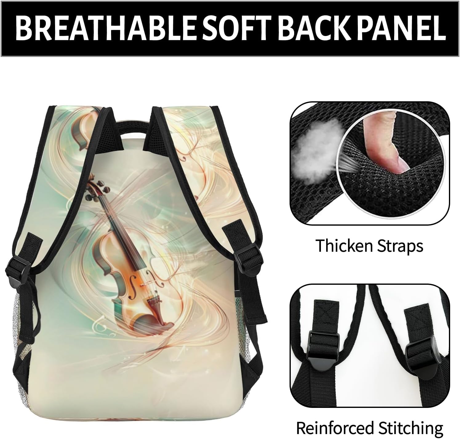 Violin Music Backpack, Travel Backpacks Laptop Rucksack for Women, School Bookbag for Kids Girls Boys Teens, Musical Instrument Back Pack Accessories Bag for Work, Ideal Gifts for Music Lovers