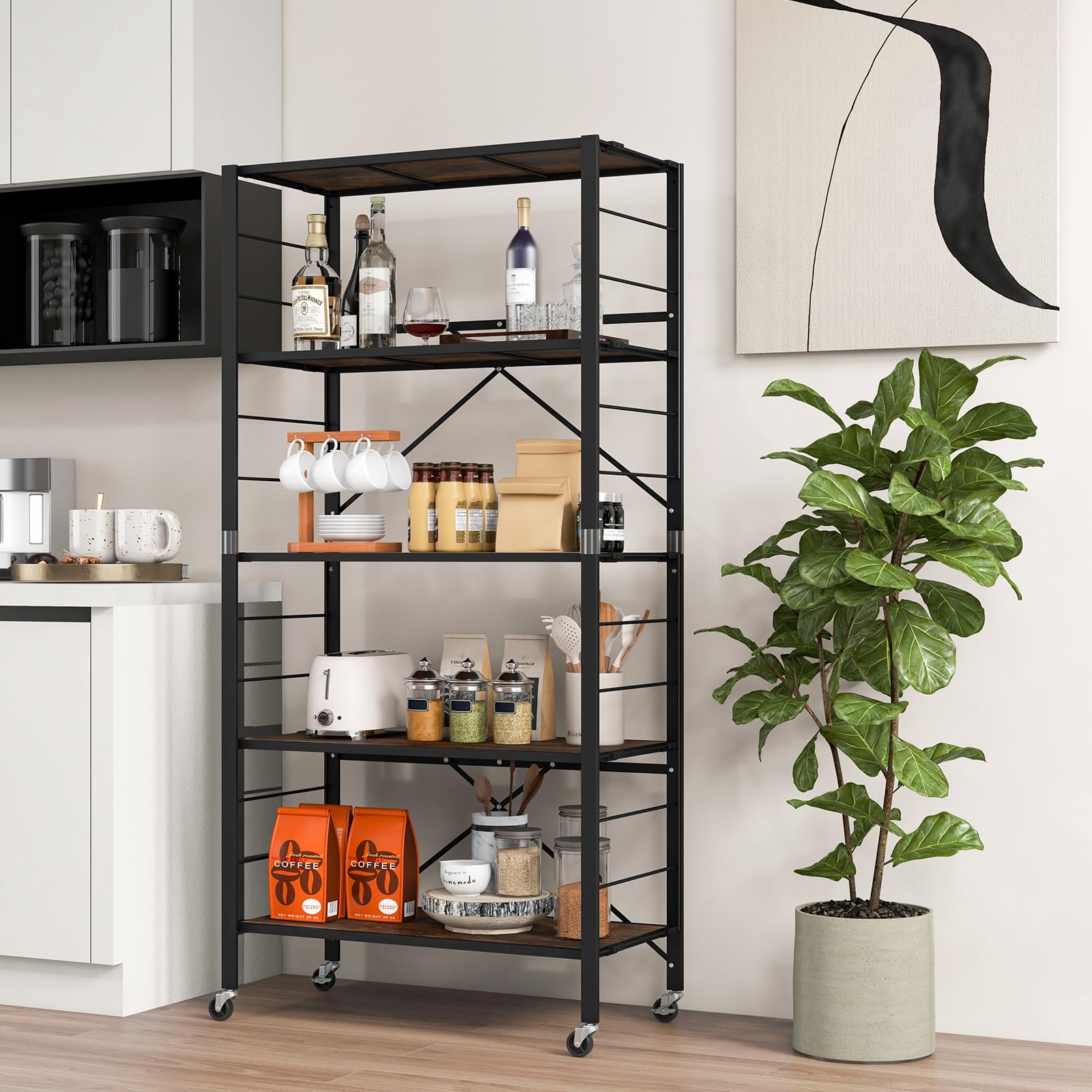 Afted rack 本棚 900x350x900mm Amazon.com: Giantex 5-Tier Folding Bookshelf with Wheels