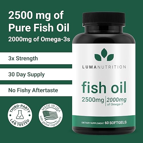 Miniatura 2 de Luma Nutrition Suplemento de aceite de pescado Omega 3 - Extra Strength 2500mg - 2000mg EPA y DHA - Salud cerebral y cardíaca - 60 cápsulas blandas