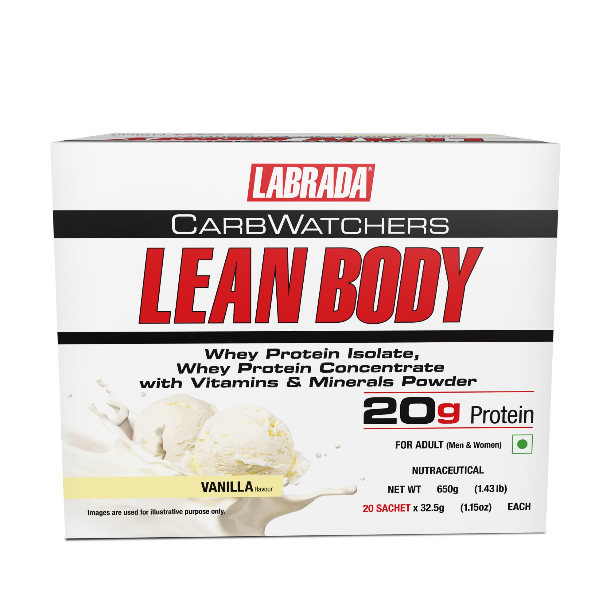 Labrada Lean Body CarbWatchers | 650g | Vanilla| High-Protein | Low-Carb | Meal Replacement Shake | 20+ vitamins and minerals |