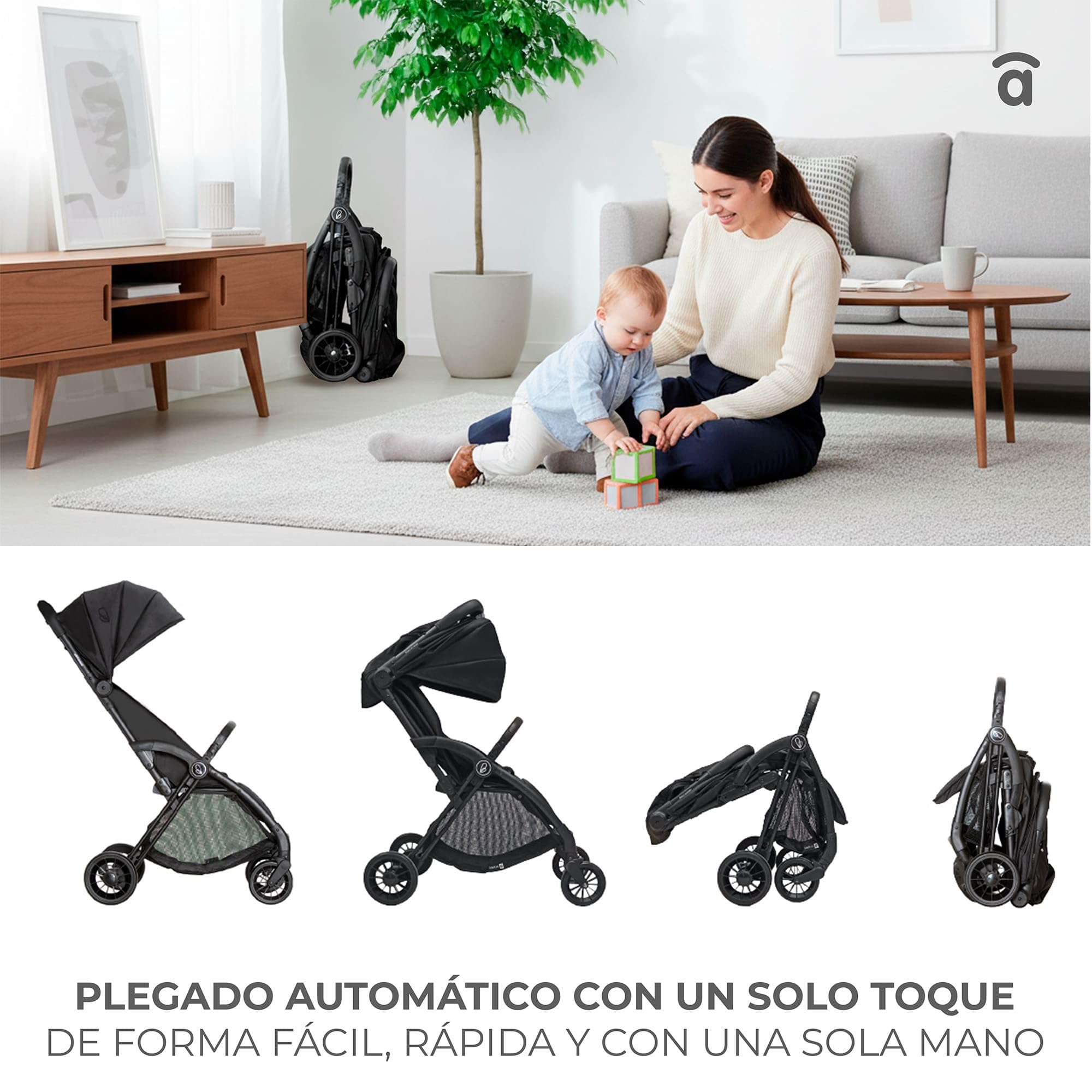 Silla de Paseo Ligera para Bebé desde Nacimiento, Carrito Bebé Plegado Automático con Una Mano, Capota UPF50+ con Ventana, Respaldo Reclinable y Suspensión – Asalvo PLIS PLAS Dorado