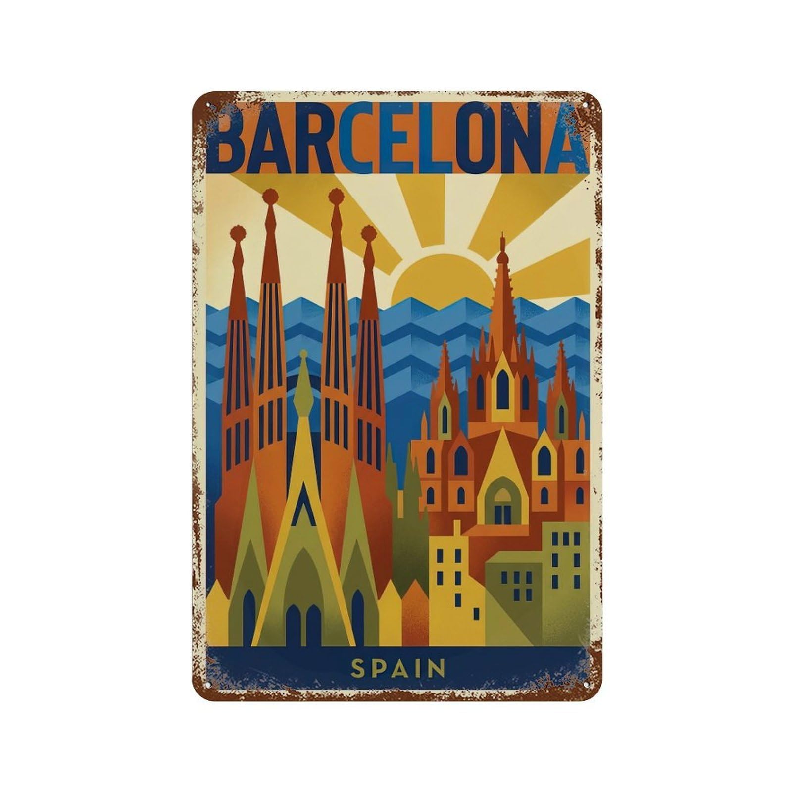 Retro Spain Barcelona Travel Metal Tin Sign