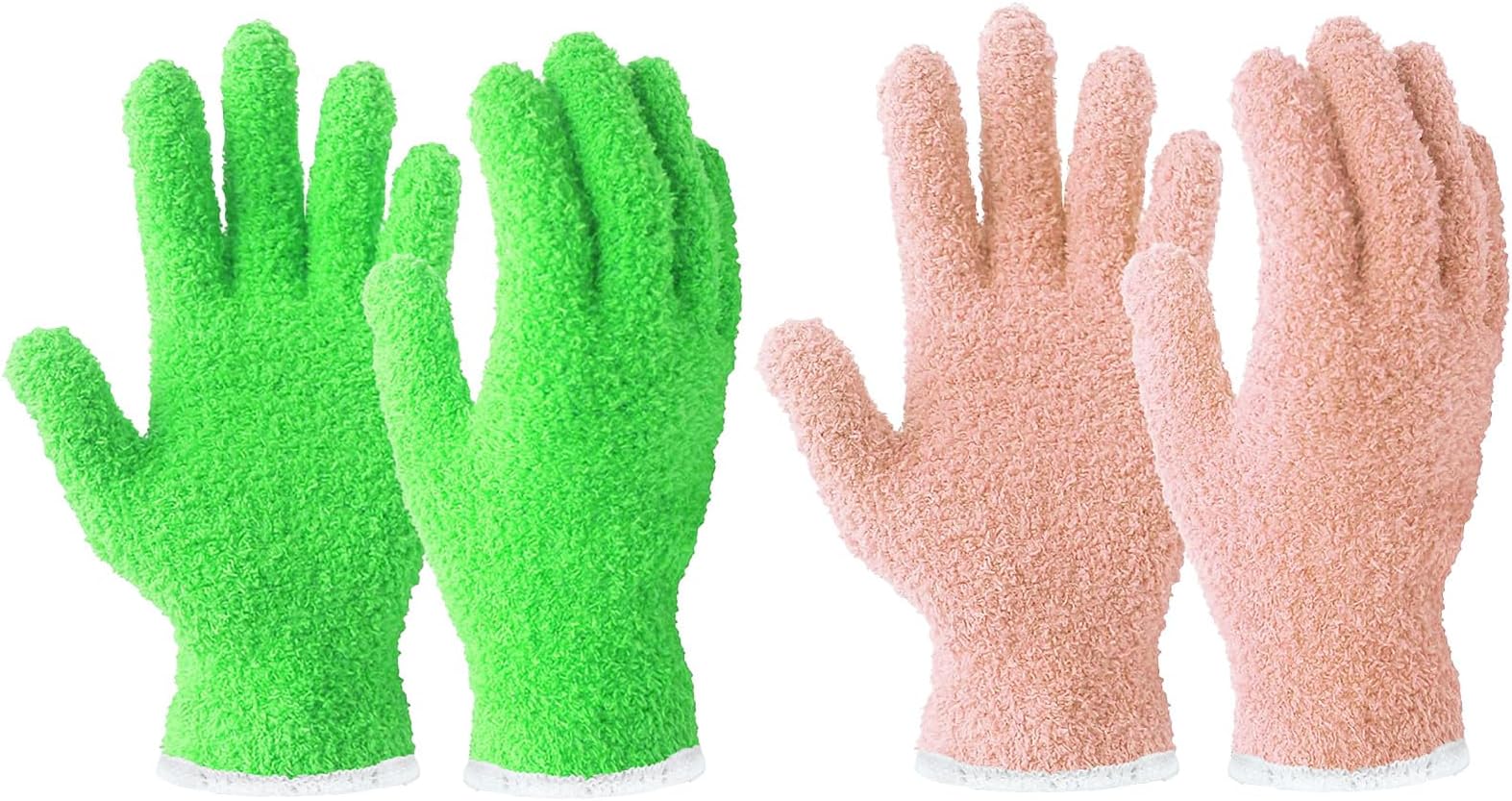 Evridwear Microfiber Dusting Gloves, Dusting Cleaning Glove for Plants, Blinds, Lamps and Small Hard to Reach Corners, 2 Pairs (Pink S/M & Green L/XL)