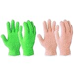 Evridwear Microfiber Dusting Gloves, Dusting Cleaning Glove for Plants, Blinds, Lamps and Small Hard to Reach Corners, 2 Pairs (Pink S/M & Green L/XL)
