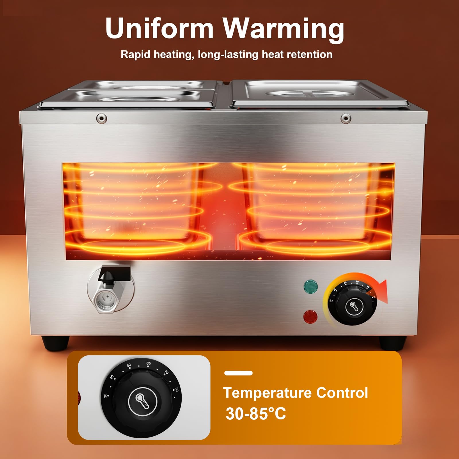 TAIMIKO Bain Marie Speisenwärmer 1500W Elektrisches Buffetwärmer 220V Schmelztopf Professioneller kommerzieller Tellerwärmer mit 1 x 1/3 und 2 x 1/6 Töpfen (3 Pots)