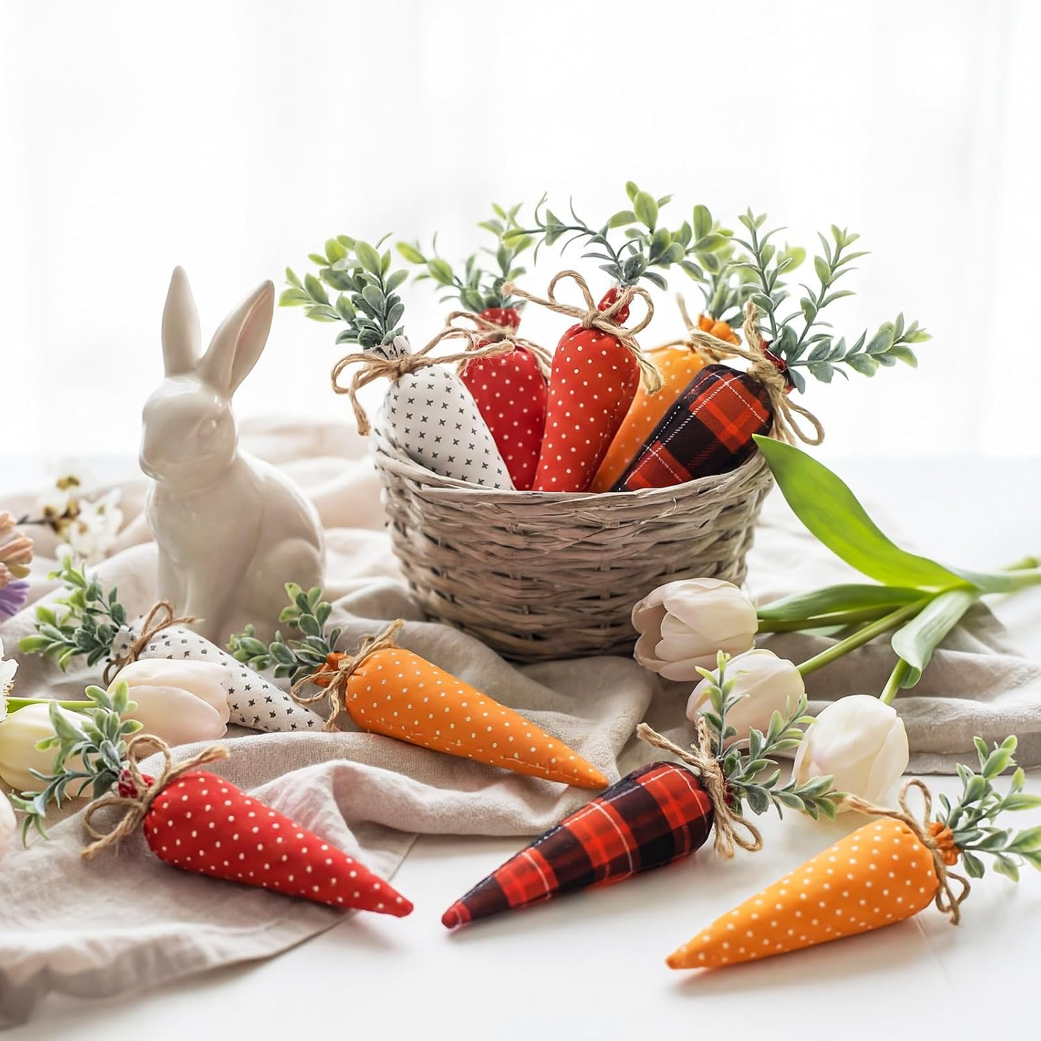 Skylety 8 Pcs Easter Carrot Fabric Artificial Carrot Rustic Nonwoven Stuffed for Farmhouse Spring Easter Baskets Decor Vase Filler Decor Tiered Tray Decoration (Vintage Color)