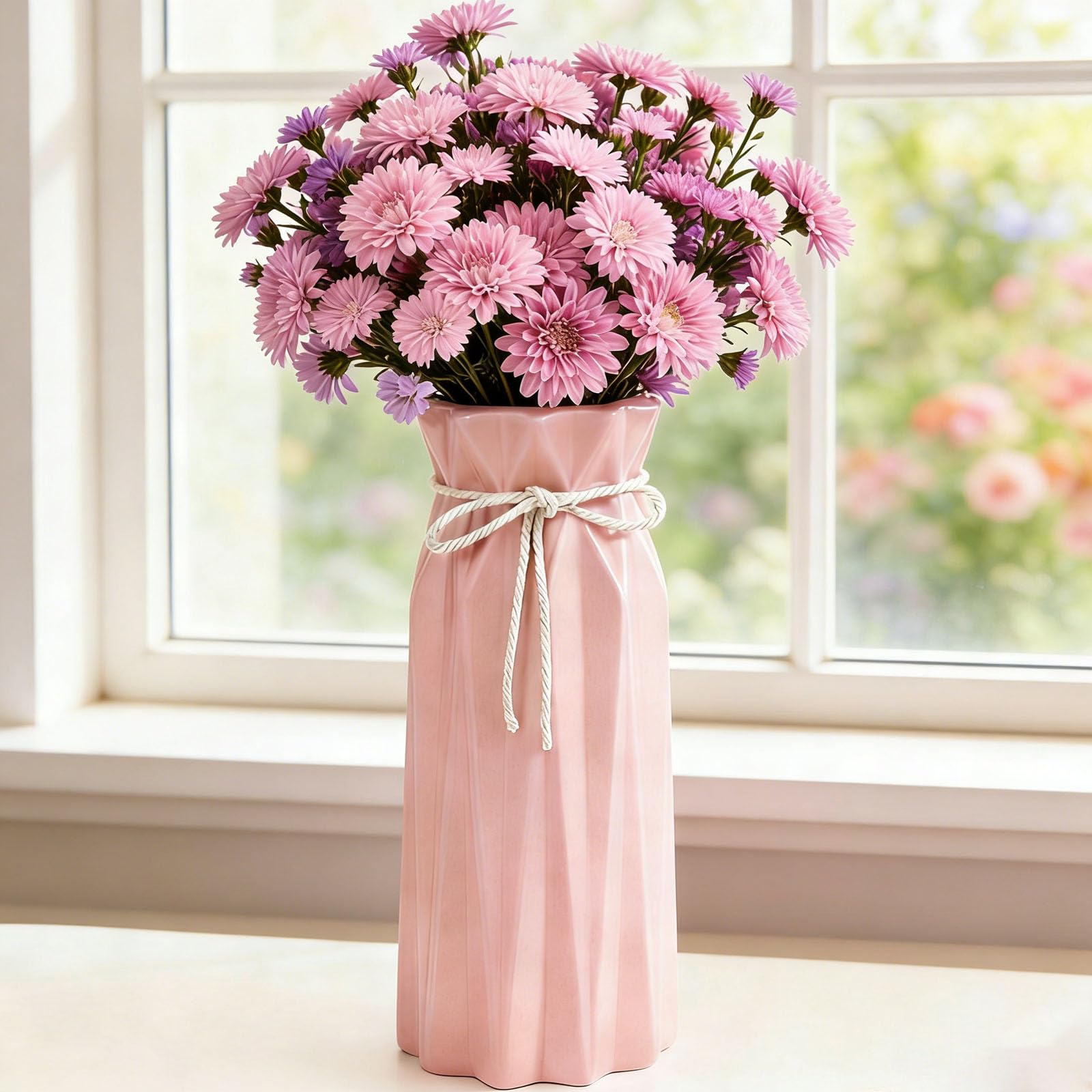 Disoza Ceramic Flower Vase Modern Home Decor Vases for Centerpieces Pink Minimalist Farmhouse 9.5" H x 3.9" W Cute Decorative Vases Flowers Tulip