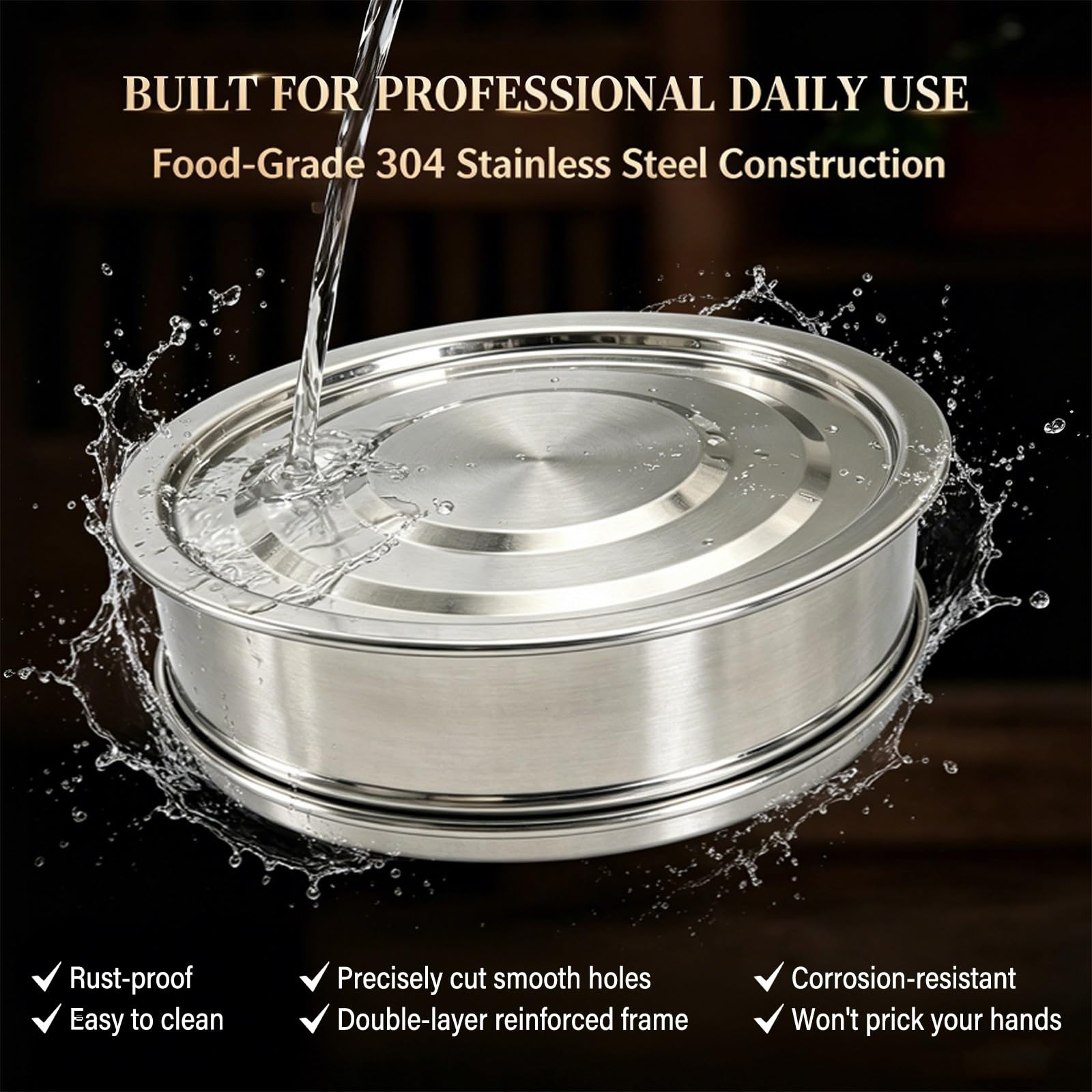 Colador De Malla Fina para Café, Tamiz Redondo De Acero Inoxidable con 10 Niveles Filtración, Bandeja Inferior Y Tapa para Tostado, Filtrado Y Análisis Café