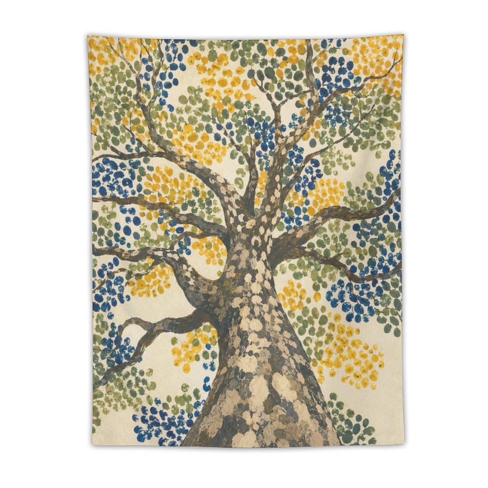 W7C8U2X3 Golden Dot Tree Wall Tapestry, Mosaic Style, Backdrop
