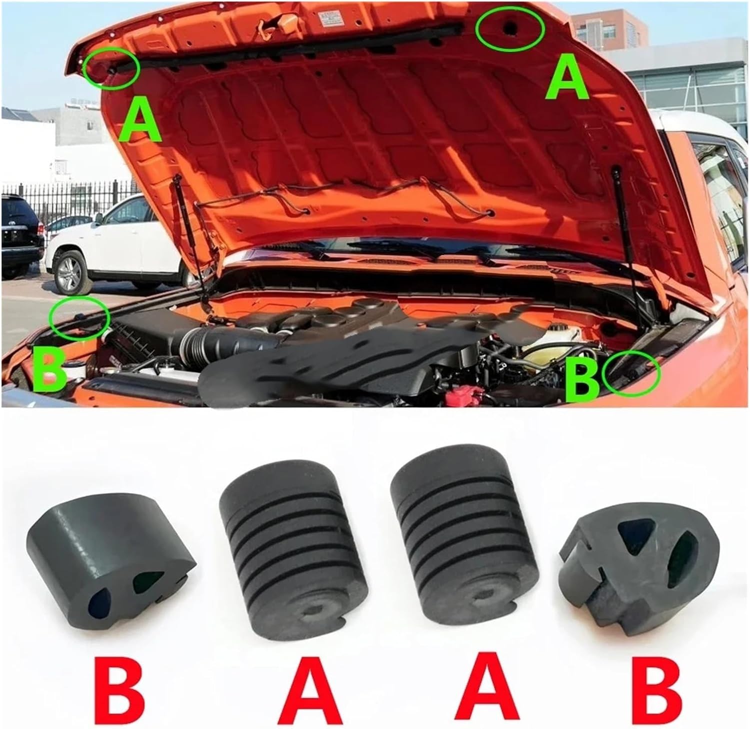 Sealing Plug Kit Bonnet Hood Bumper Grommet Cushion Stopper Rubber Buffer Fit for Toyota FJ Cruiser 2007-2020 Easy Installation(2 PCS A style)
