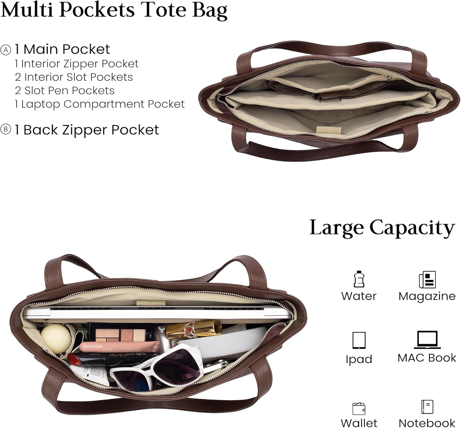 befen Genuine Leather Tote Bag for Women Work, Women's Leather Shoulder Bags Purses Satchel Handbags with Laptop Compartment - Image 3