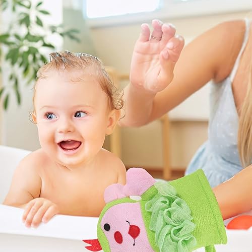 Miniatura 9 de LALAFINA Guantes de baño para el cuerpo, 3 piezas, guantes de baño, esponja de baño, gato, ganado, mono, animales, toalla de diseño suave para baño,