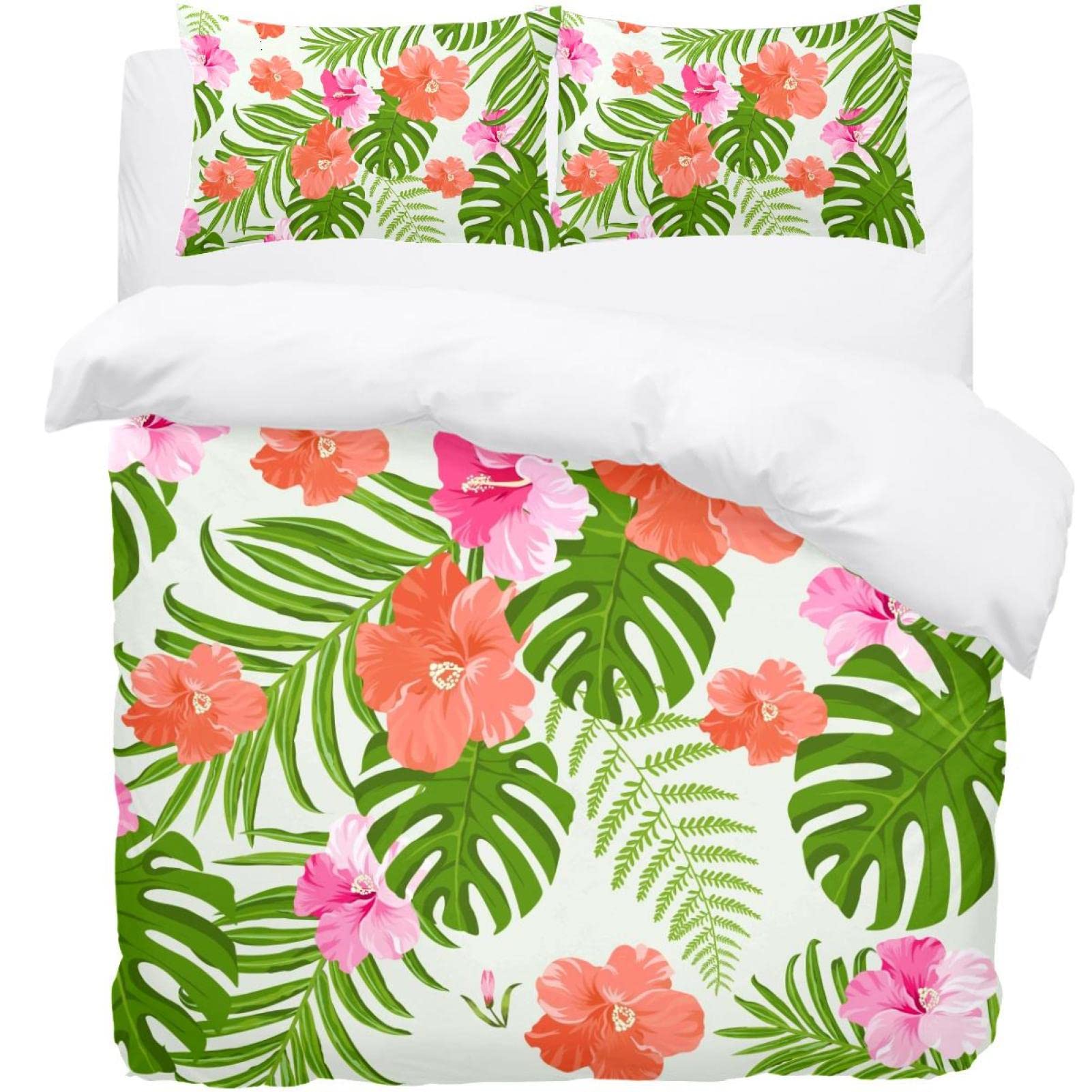 Parure de lit florale en coton doux avec housse de couette et taies