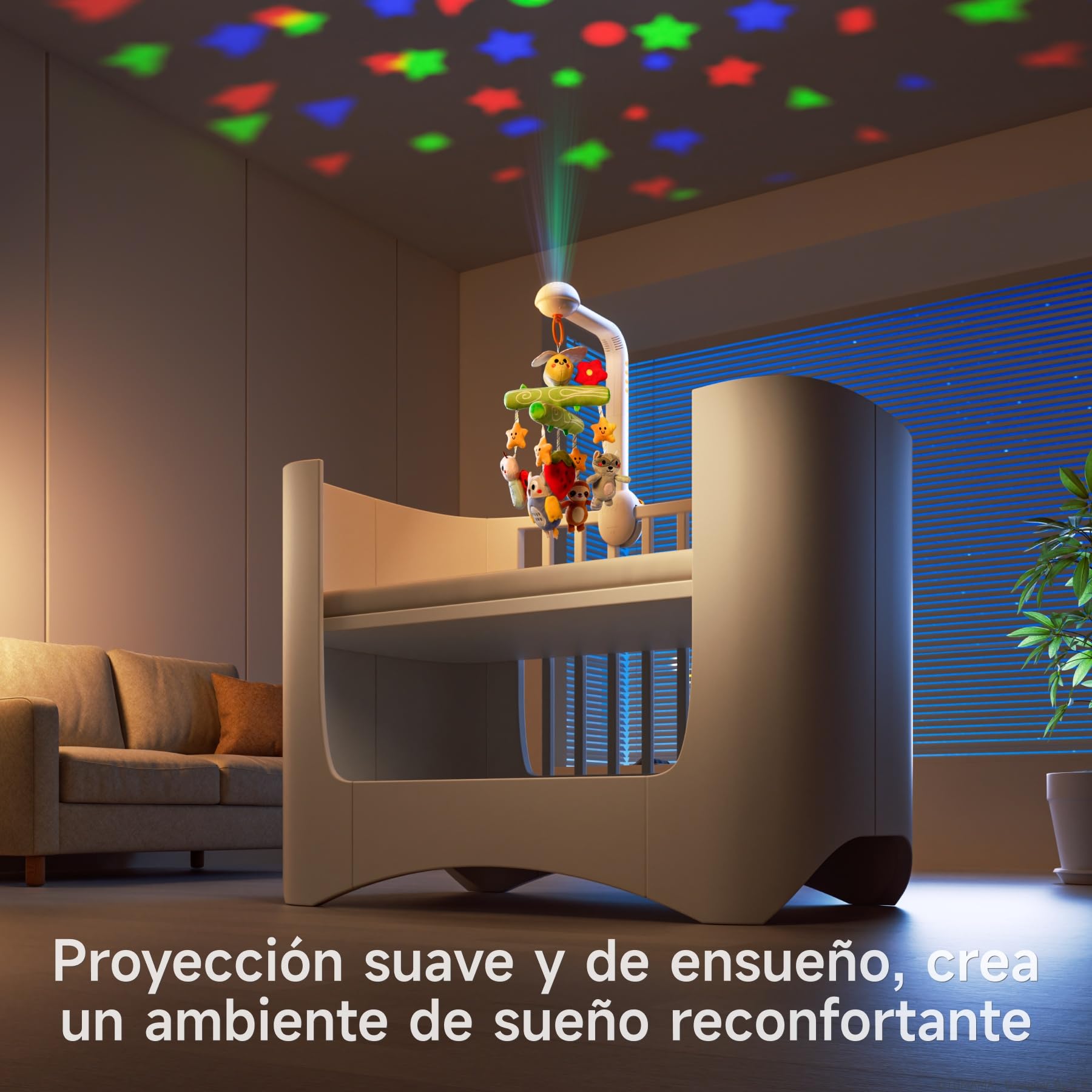 TUMAMA KIDS Movil Cuna Bebe con Música y Proyector de Luz, Carrusel Cuna Bebe para 0 3 6 9 Meses, Sonajero Juguete Sensorial para Recién Nacidos Regalo