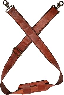 HANDIWORKHANDCRAFT Adjustable Genuine Leather Shoulder Strap Vintage Brown 60" Padded Comfort Fit Replacement for Bags Purses Luggage