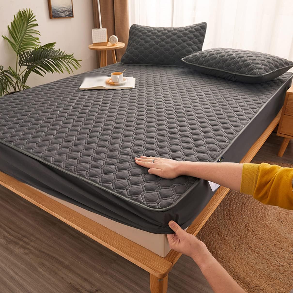 100% cotton mattress pad, single, color, mattress pad, bed pad, all season, peach skin finish, smooth, washable, sweat absorbent, breathable, quick drying, futon mattress pad, bed sheet, 135*190*B, m