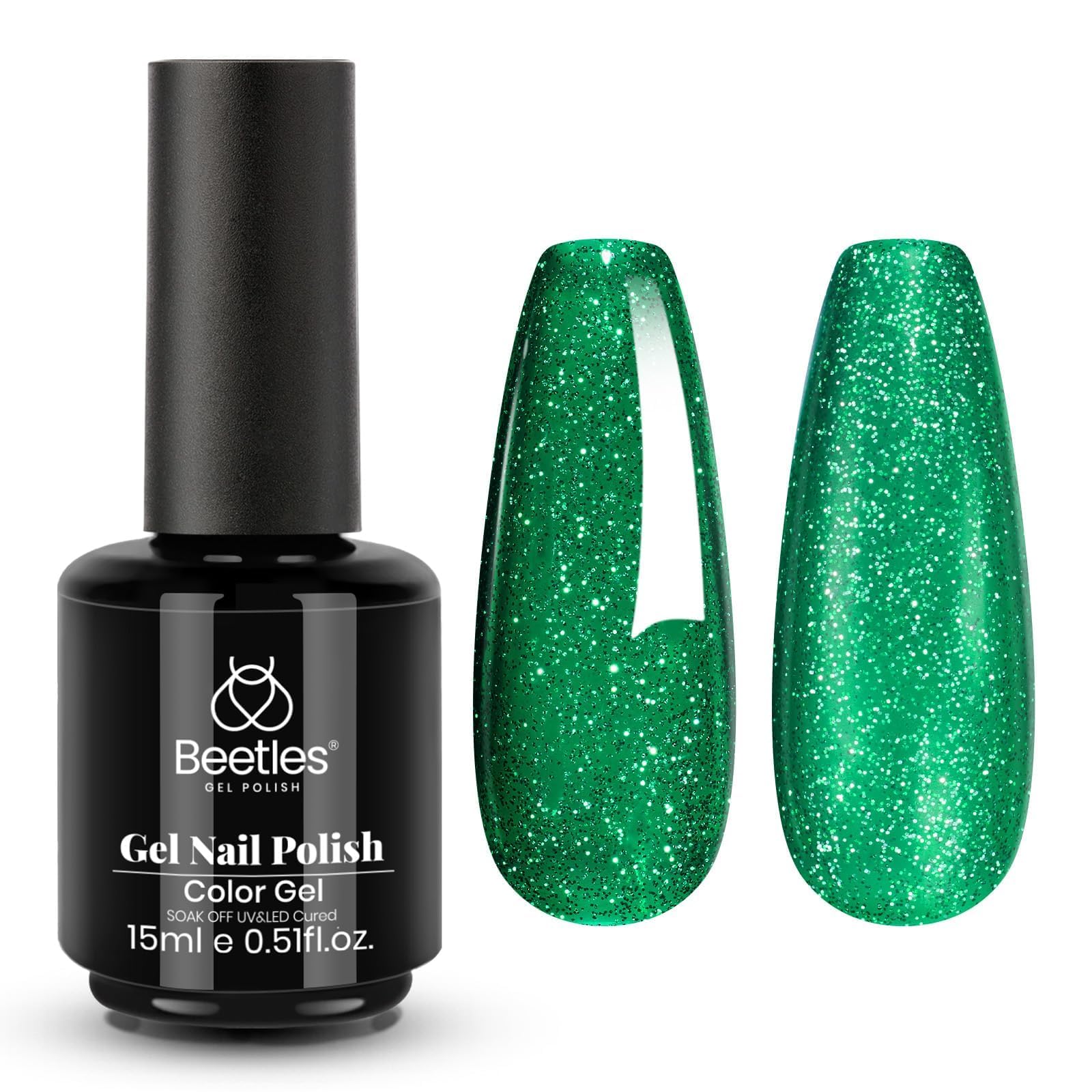 Beetles Gel Nail Polish Green 15ml | EverGleam Glitter Emerald Green Gel Polish - main product image