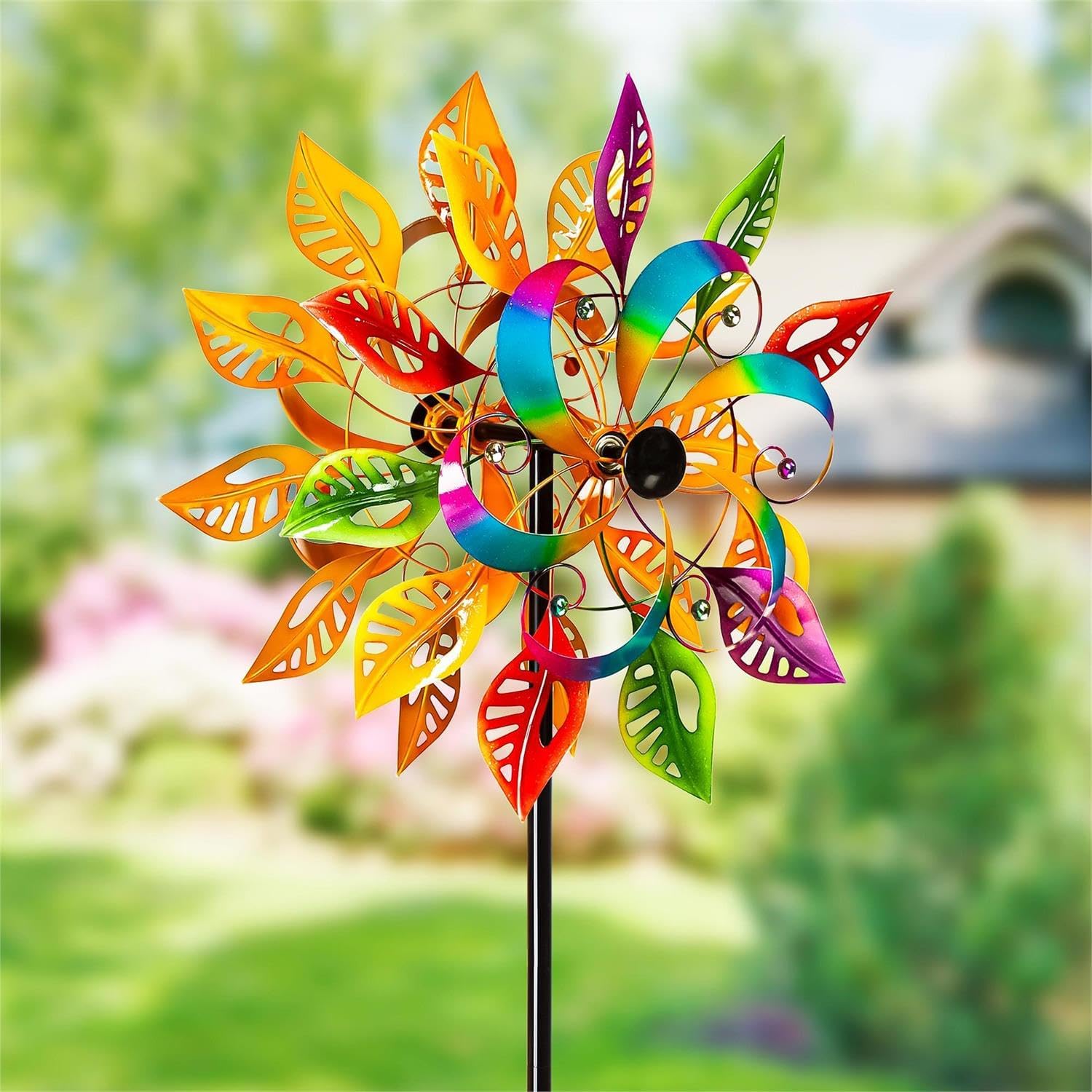 75'H Colorful Filigree Leaves Wind Spinner