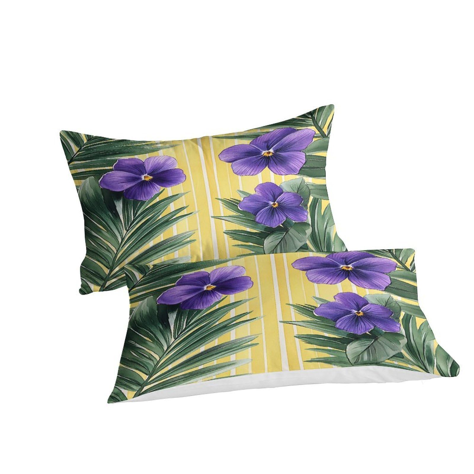 Lila Blumen 3-teiliges Pflegeleichtes Polyester Tropische botanische Kunst Bettbezugset, 2 Kissenbezug, Unsichtbarer Reißverschluss, Für Erwachsene, Babysicher King（220x240cm）