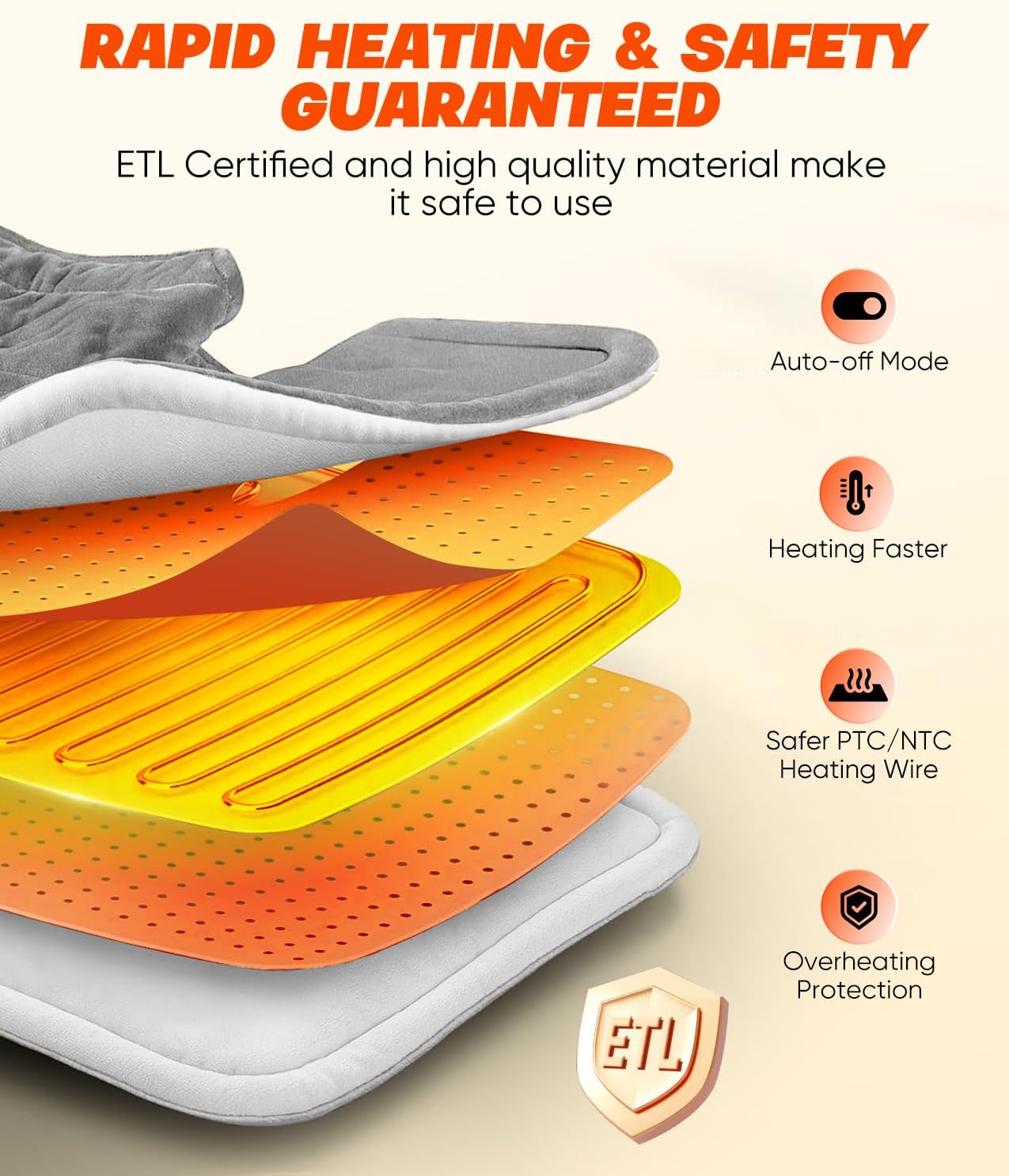 Heating Pad for Neck and Shoulders and Back, Fast Heated Pad for Pain Relief with 6 Heat Settings & 4 Timers Auto-Off, Large Weighted Electric Heat Pad, Gifts for Women Men Mom Dad, 24"x33", Gray