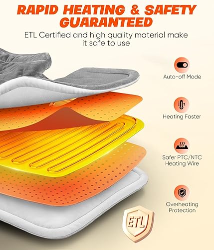 Miniatura 6 de Almohadilla térmica para cuello, hombros y espalda, almohadilla térmica rápida para aliviar el dolor con 6 ajustes de calor y 4 temporizadores de